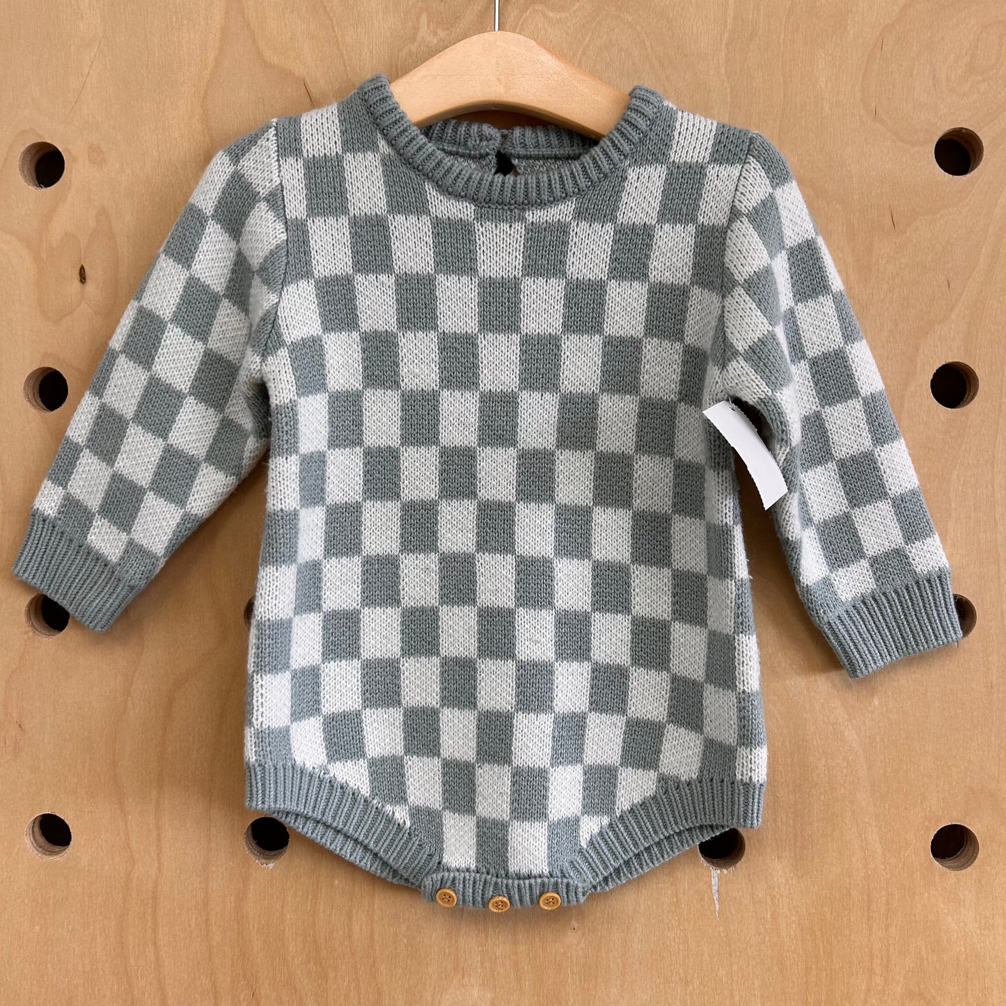 Blue Checkered Knit Romper