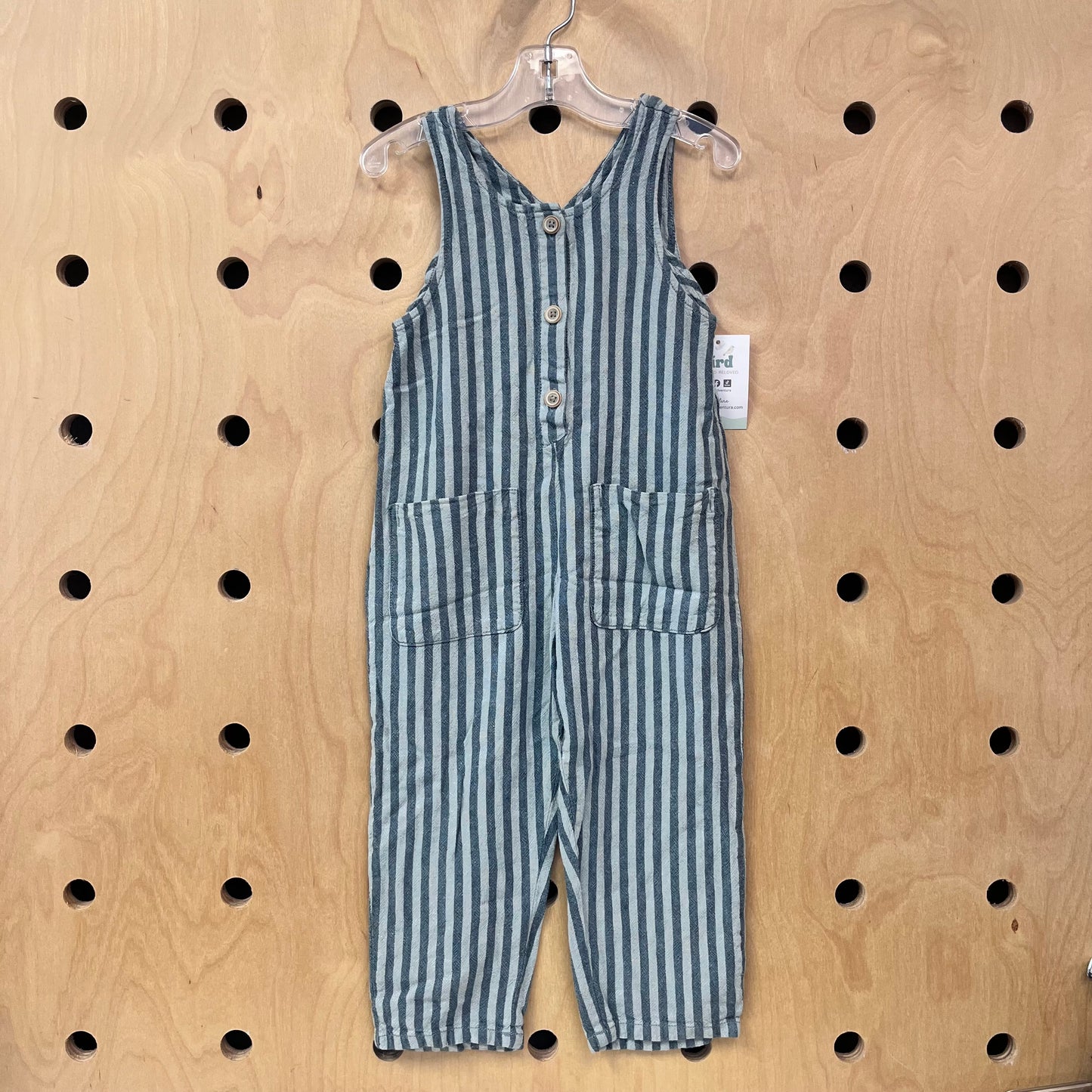 Blue Striped Linen Blend Romper