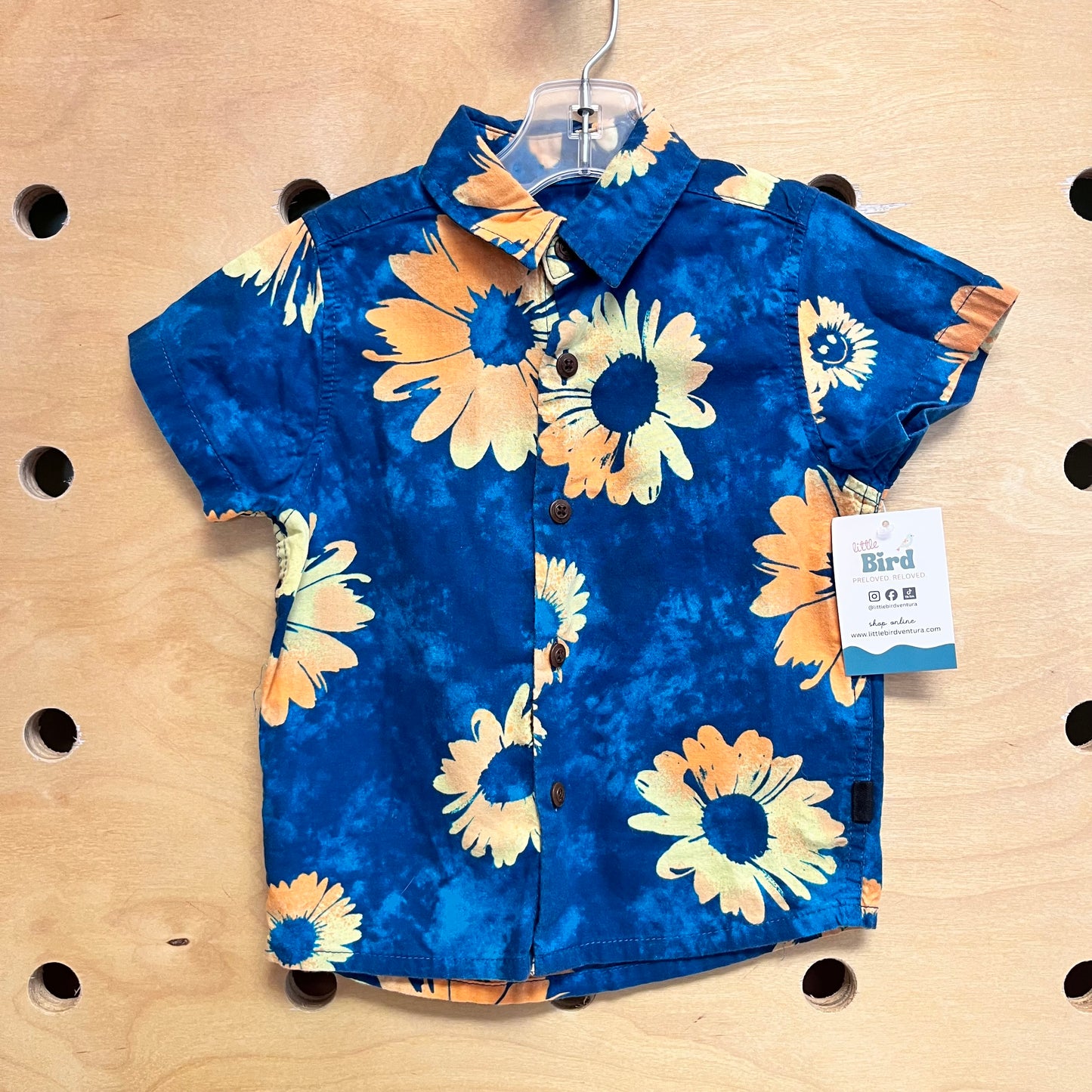 Blue Tie Dye Orange Flower Button Up