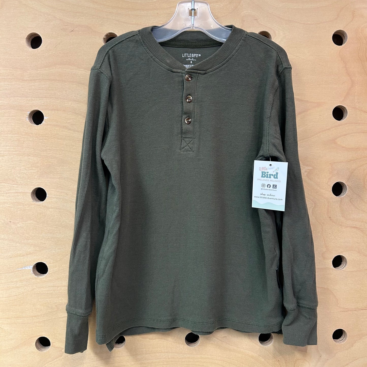 Olive Ribbed Cotton Henley