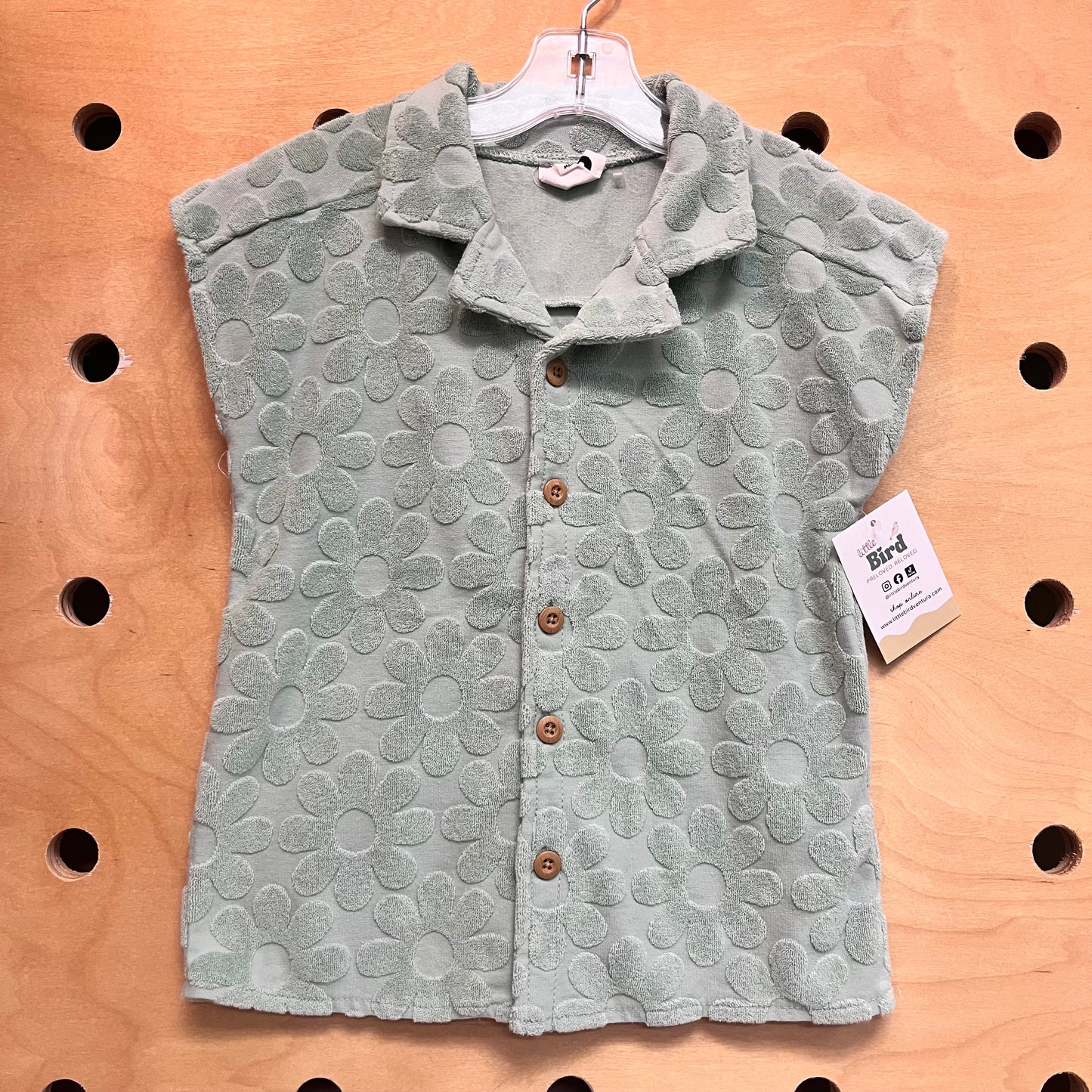 Green Terry Floral Button Up