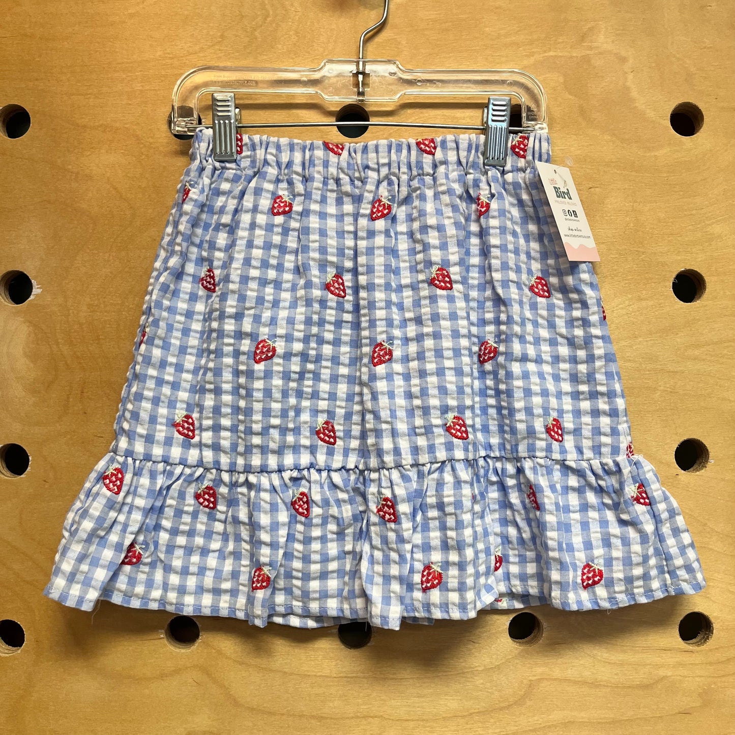 Blue Plaid Embroider Strawberry Skirt