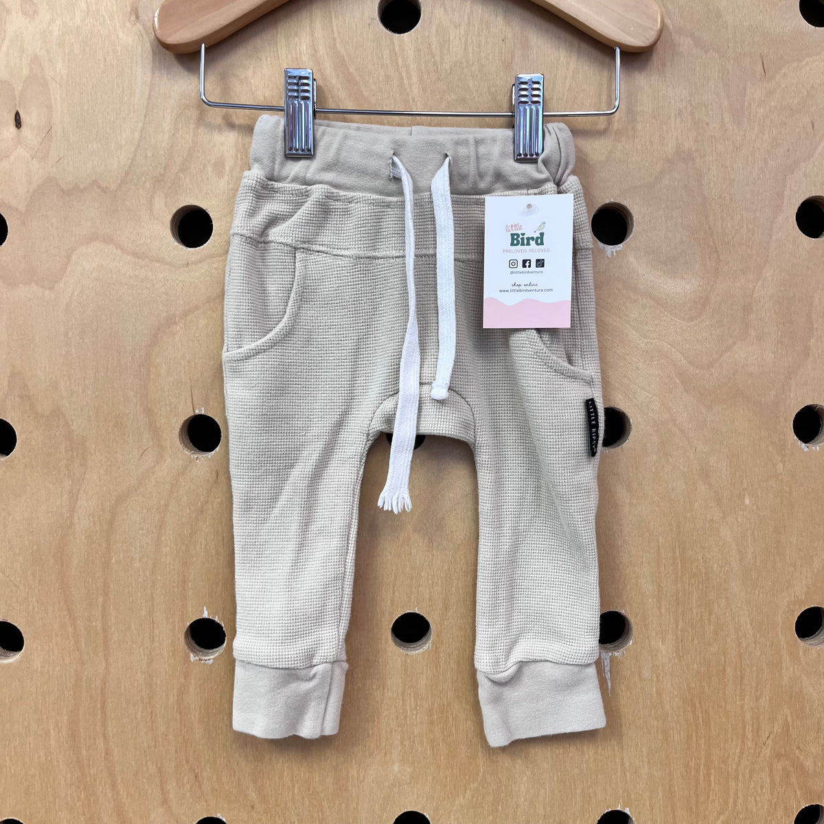 Cream Waffle Drawstring Pants