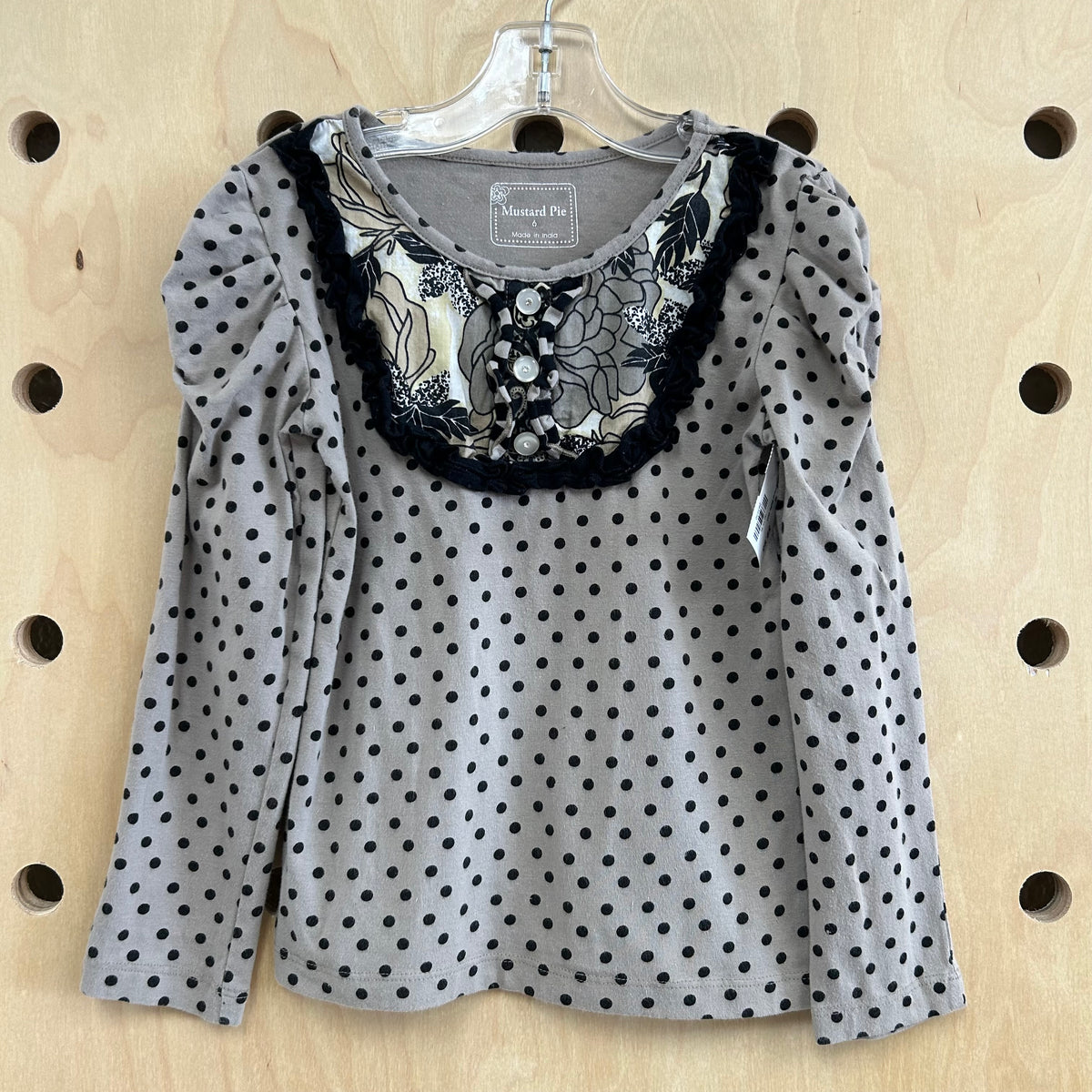 Grey Polka Dot Floral Ruffle Shirt