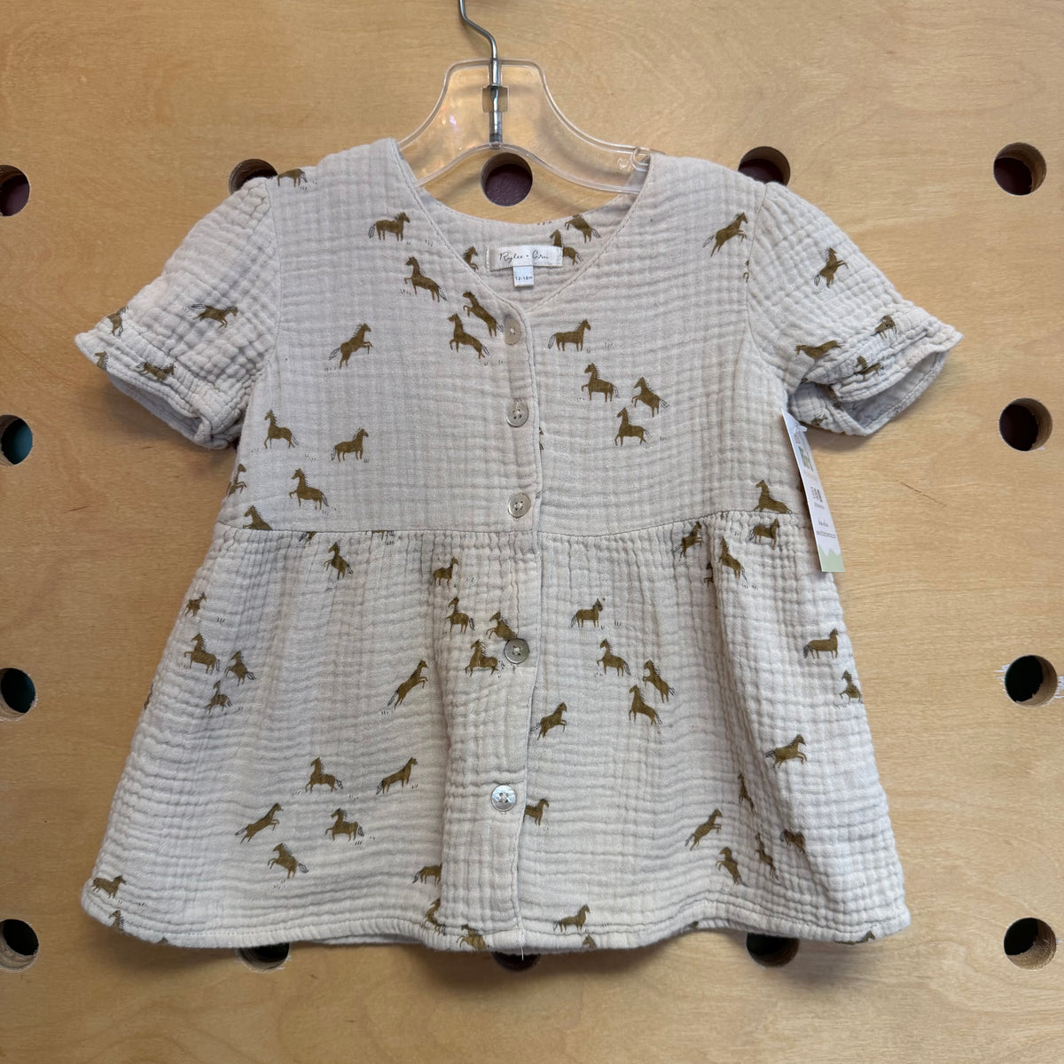 Tan Gauze Horses Cotton Dress