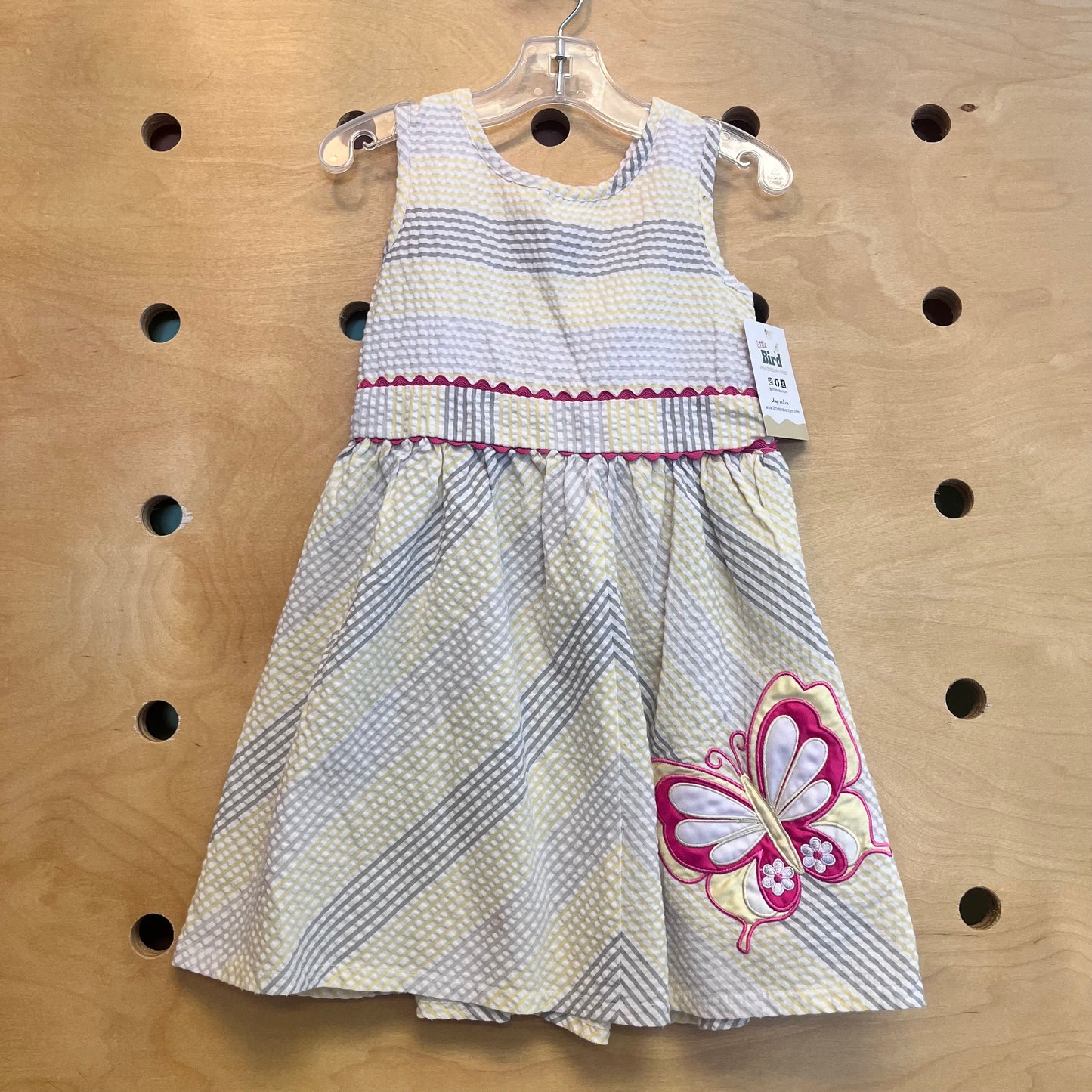 Yellow/Grey Buttefly Seersucker Dress