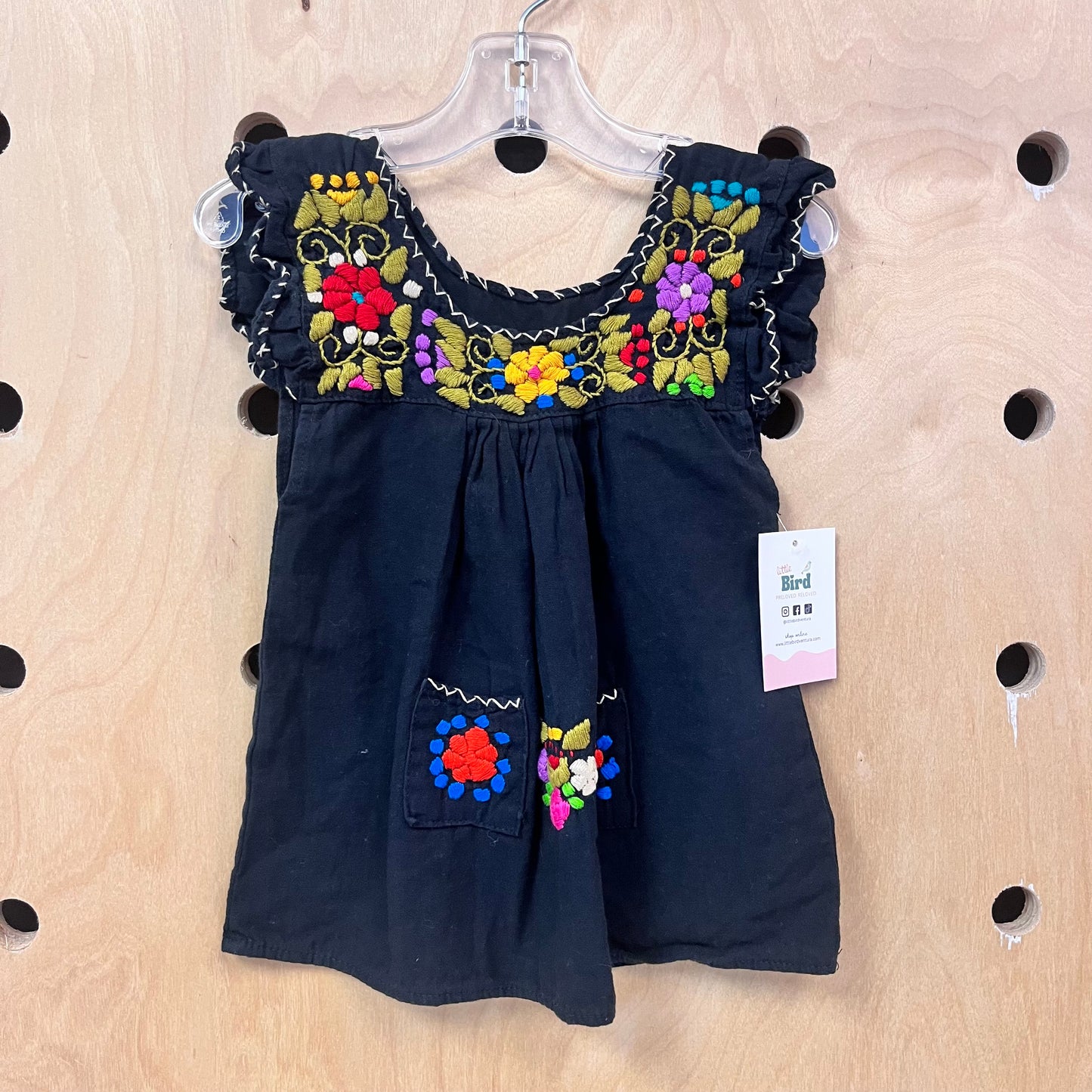 Black Embroidered Floral Dress