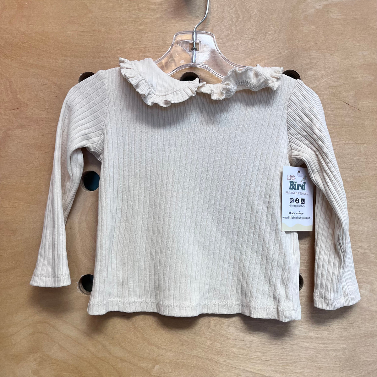 Cream Ribbed Ruffle Collar Top