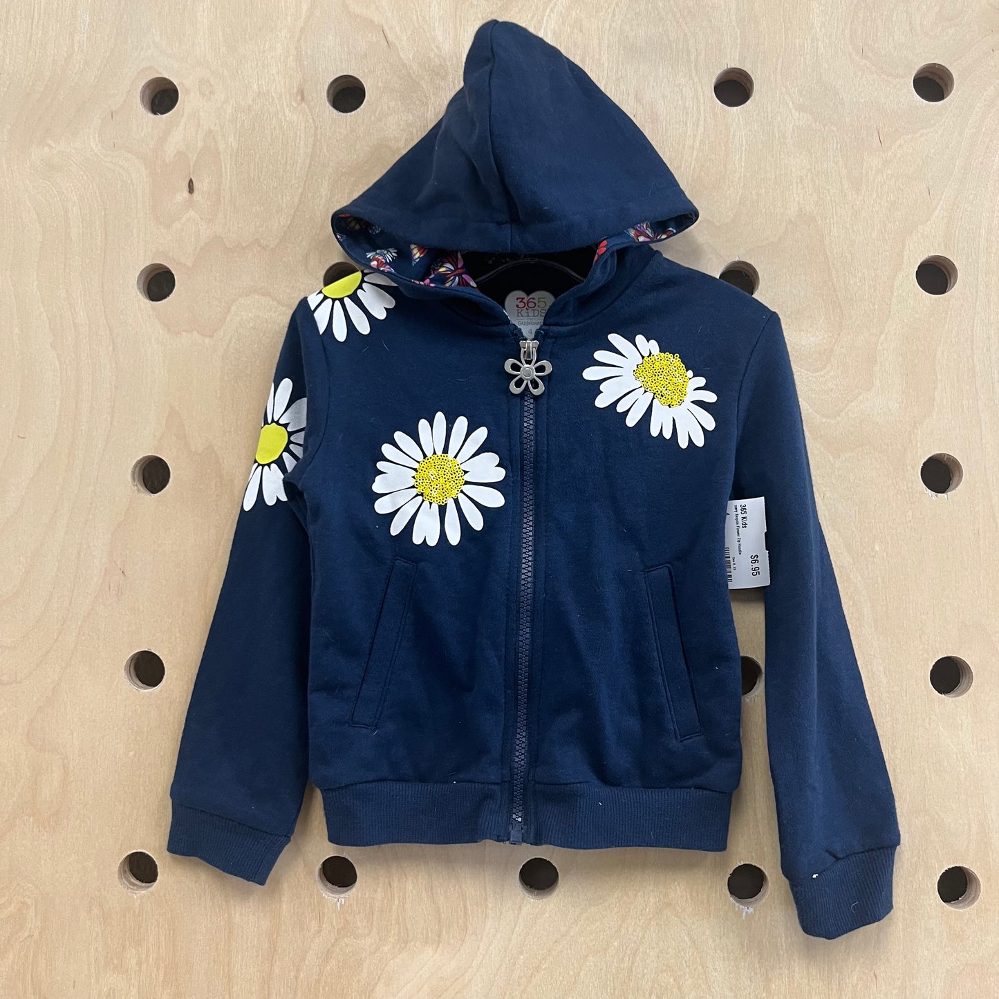Navy Sequin Flower Zip Hoodie