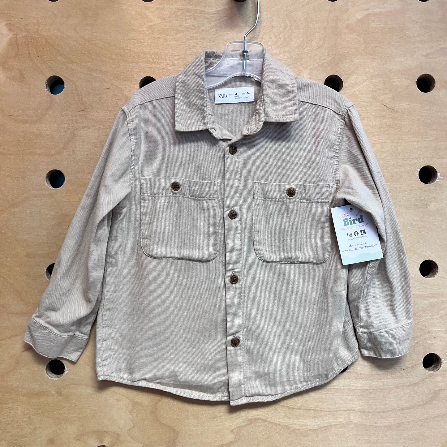 Beige Cotton Button Up Shirt