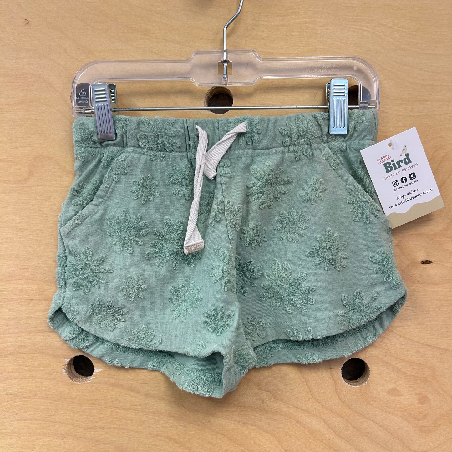 Green Terry Flower Shorts