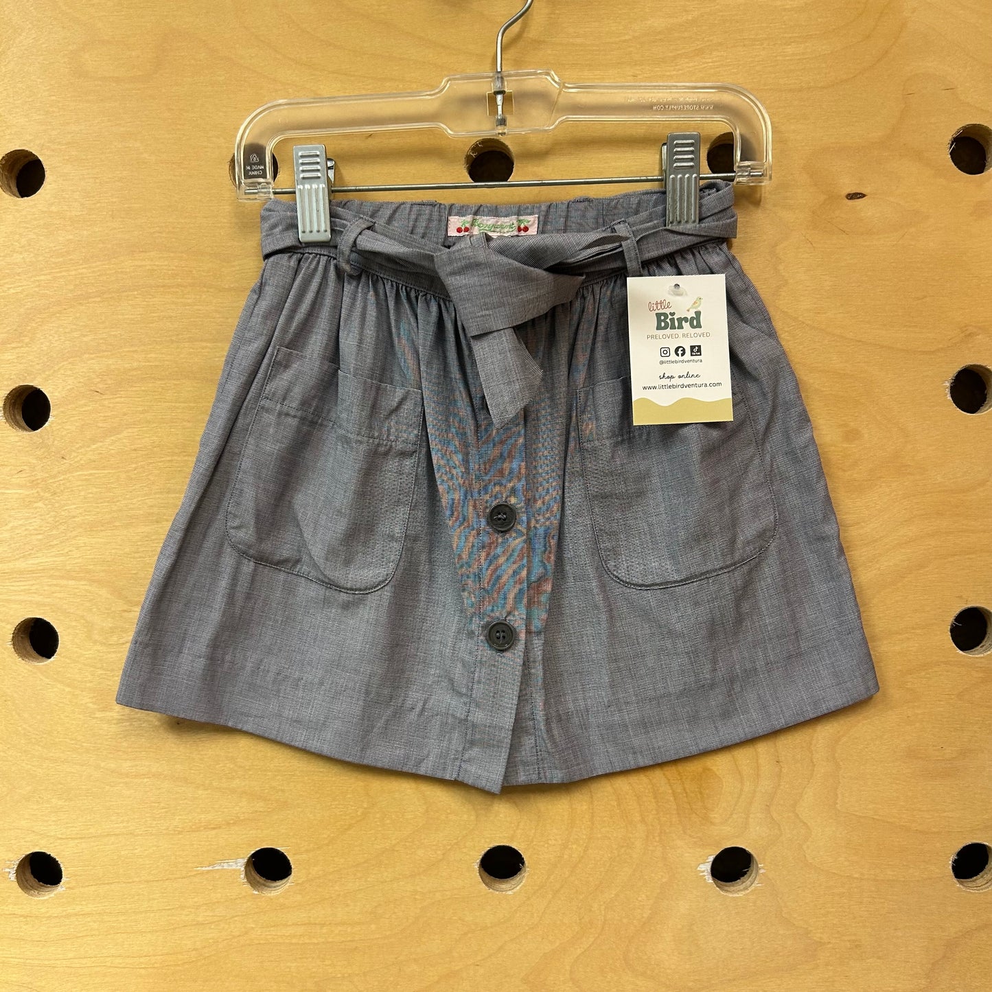 Grey Front Button Skirt w/ Tie Waist