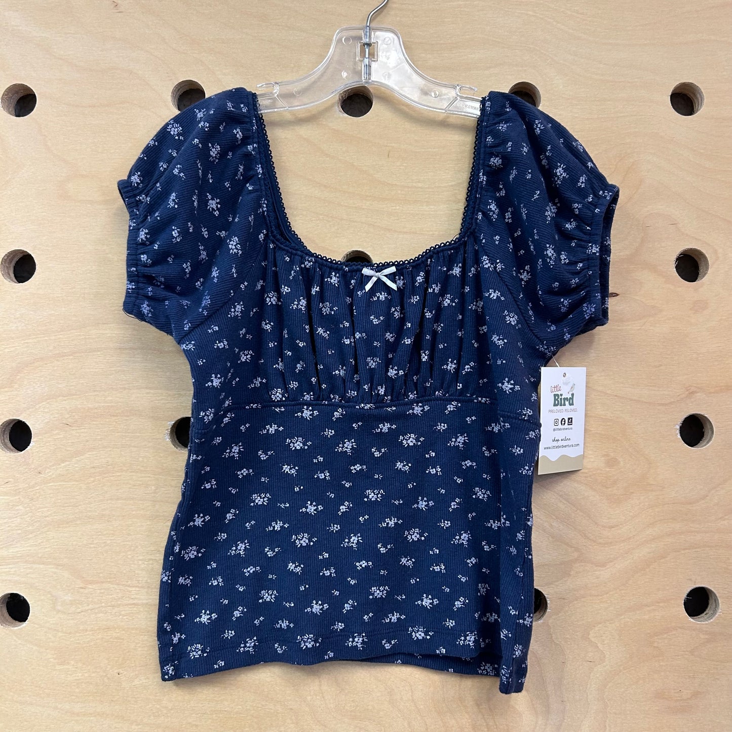 Blue Floral Ribbed Top