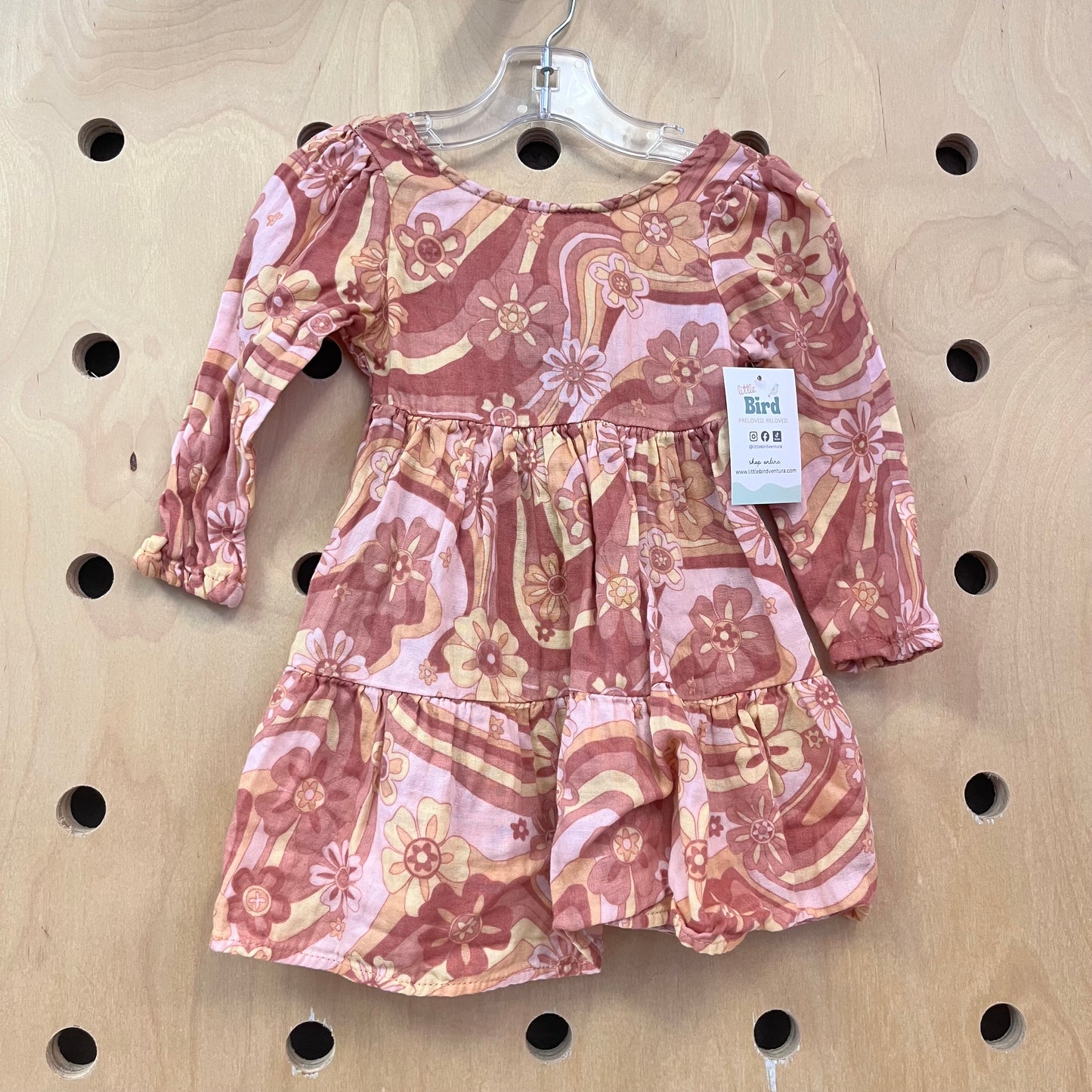 Pink/Yellow Retro Flower Back Tie Dress