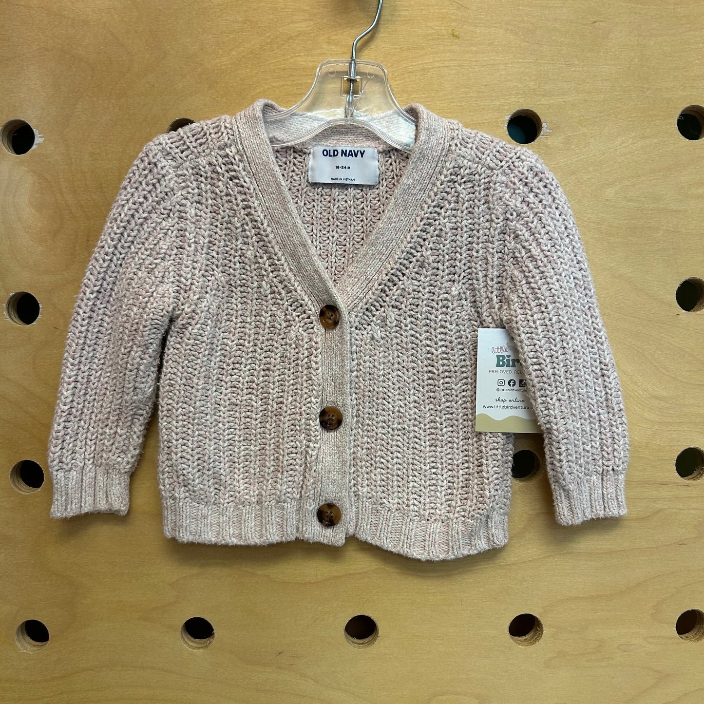 Pink/White Knit Button Sweater