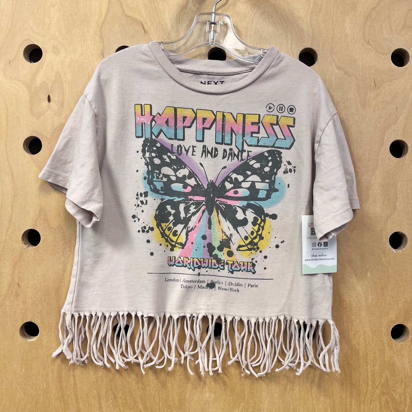White 'Happiness' Fringe Hem Tee