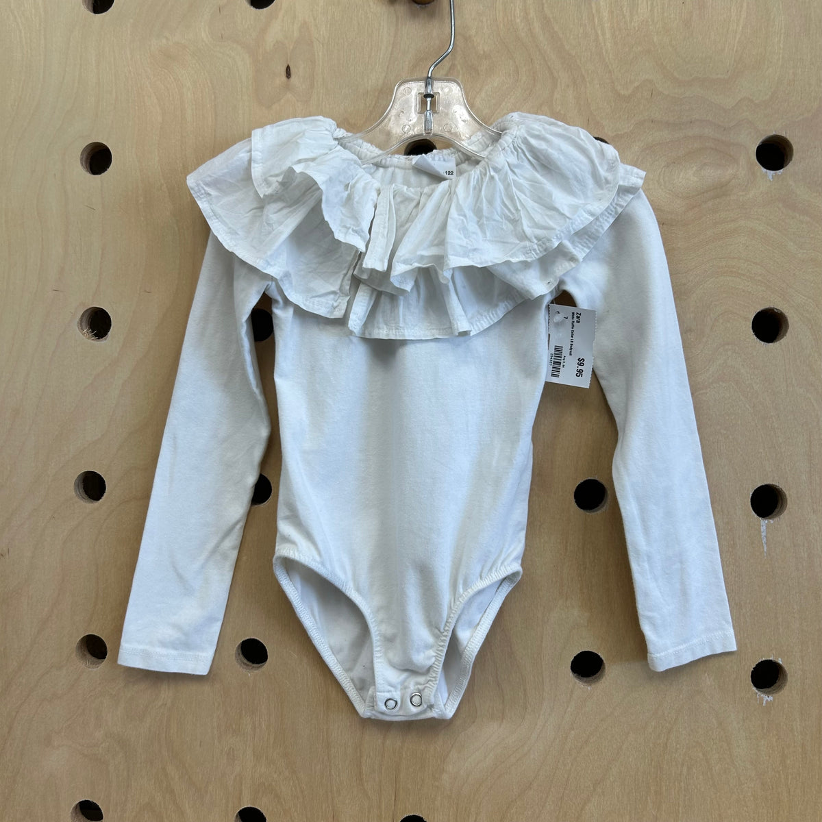 White Ruffle Collar LS Bodysuit