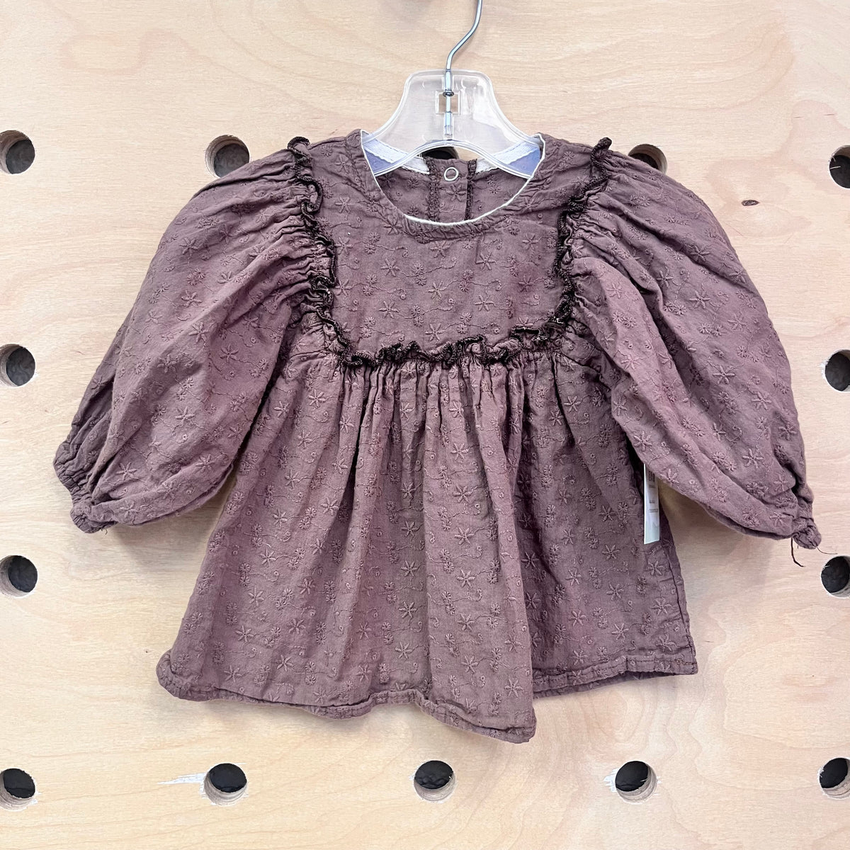 Brown Embroidered Floral Top