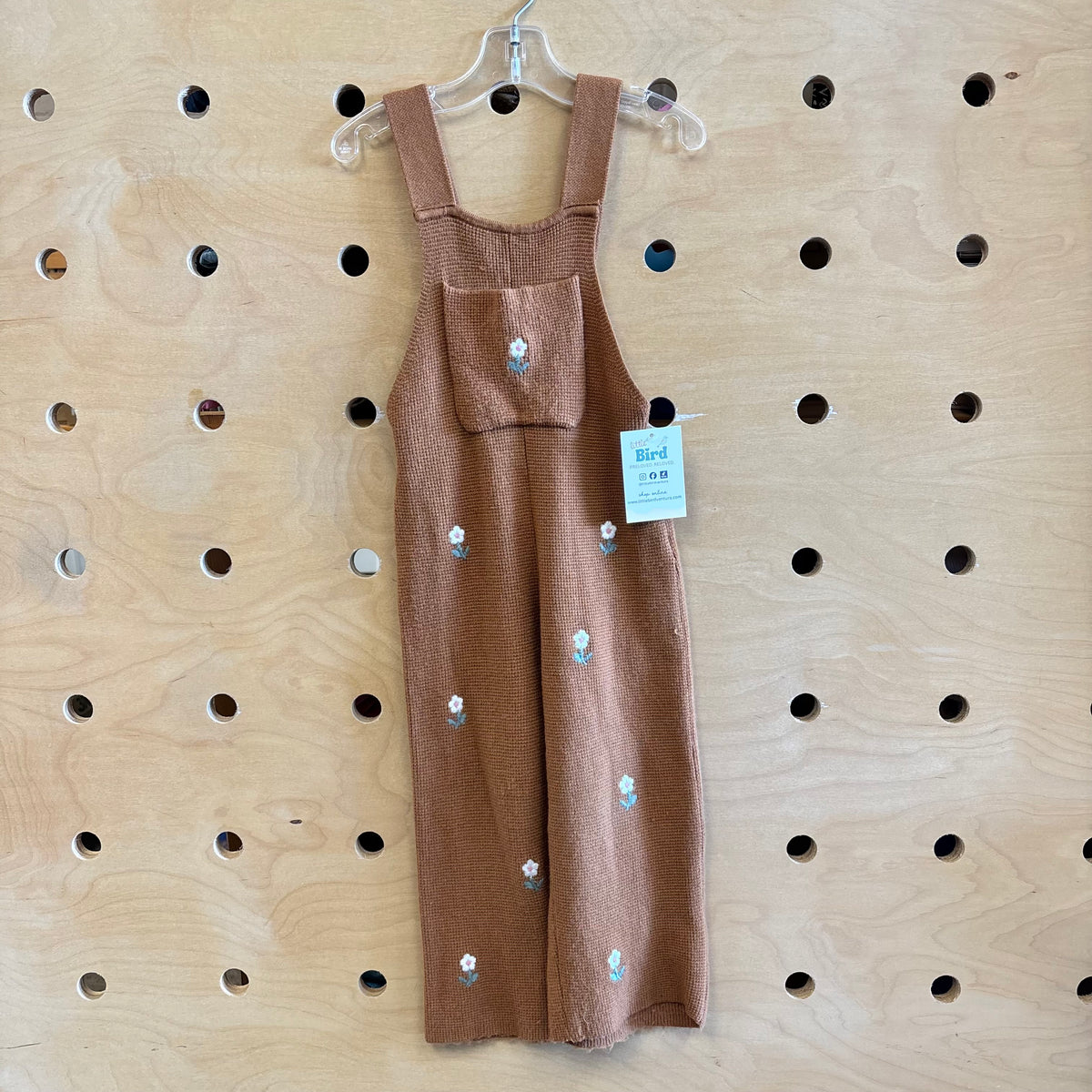 Brown Floral Embroidered Knit Romper