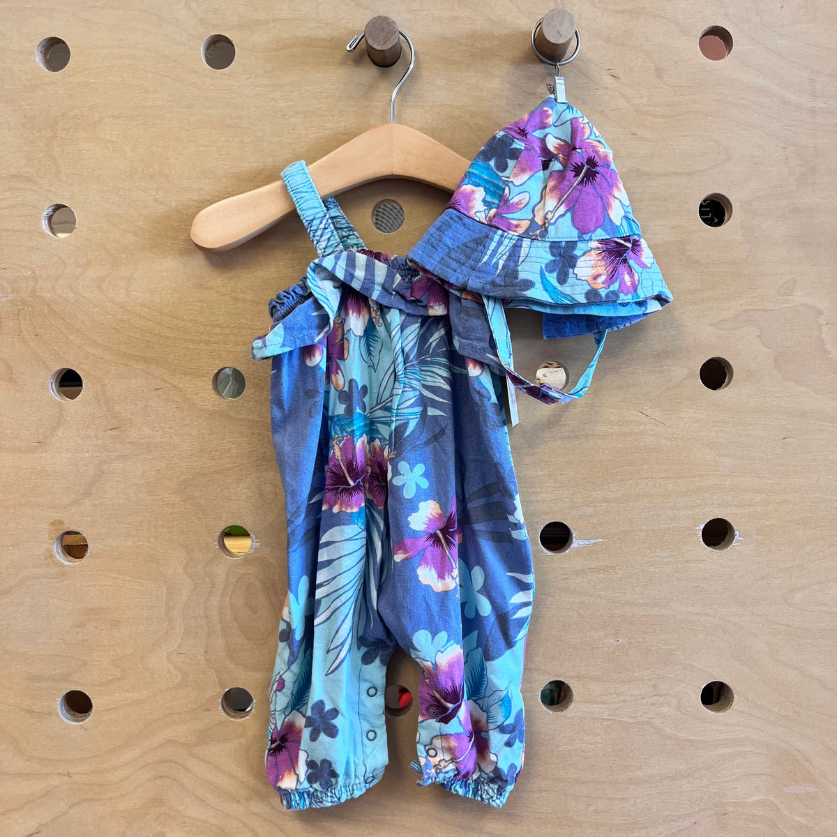 Aqua/Purple Hibiscus Romper/Hat