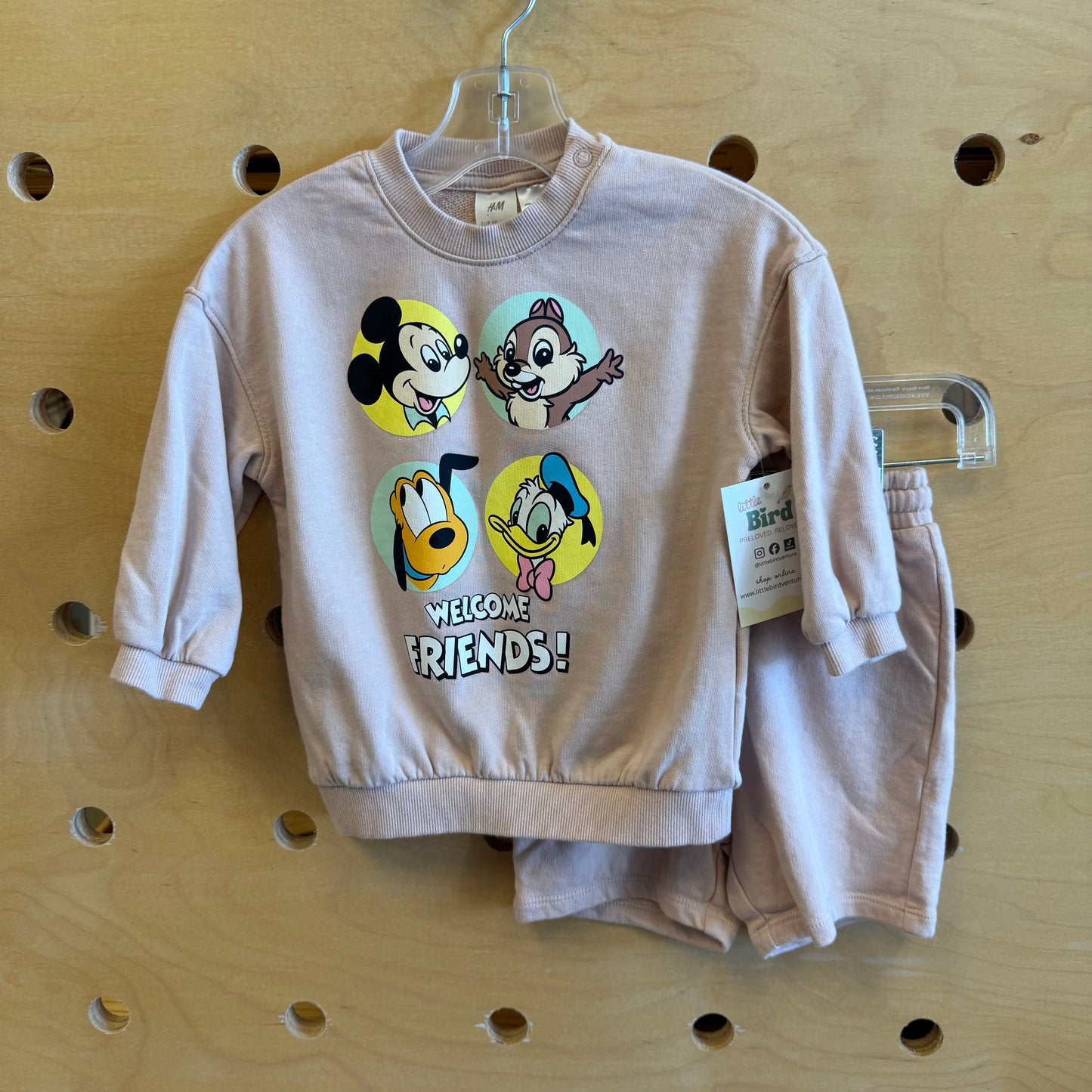 Beige Mickey & Friends Sweatshirt & Shorts Outfit