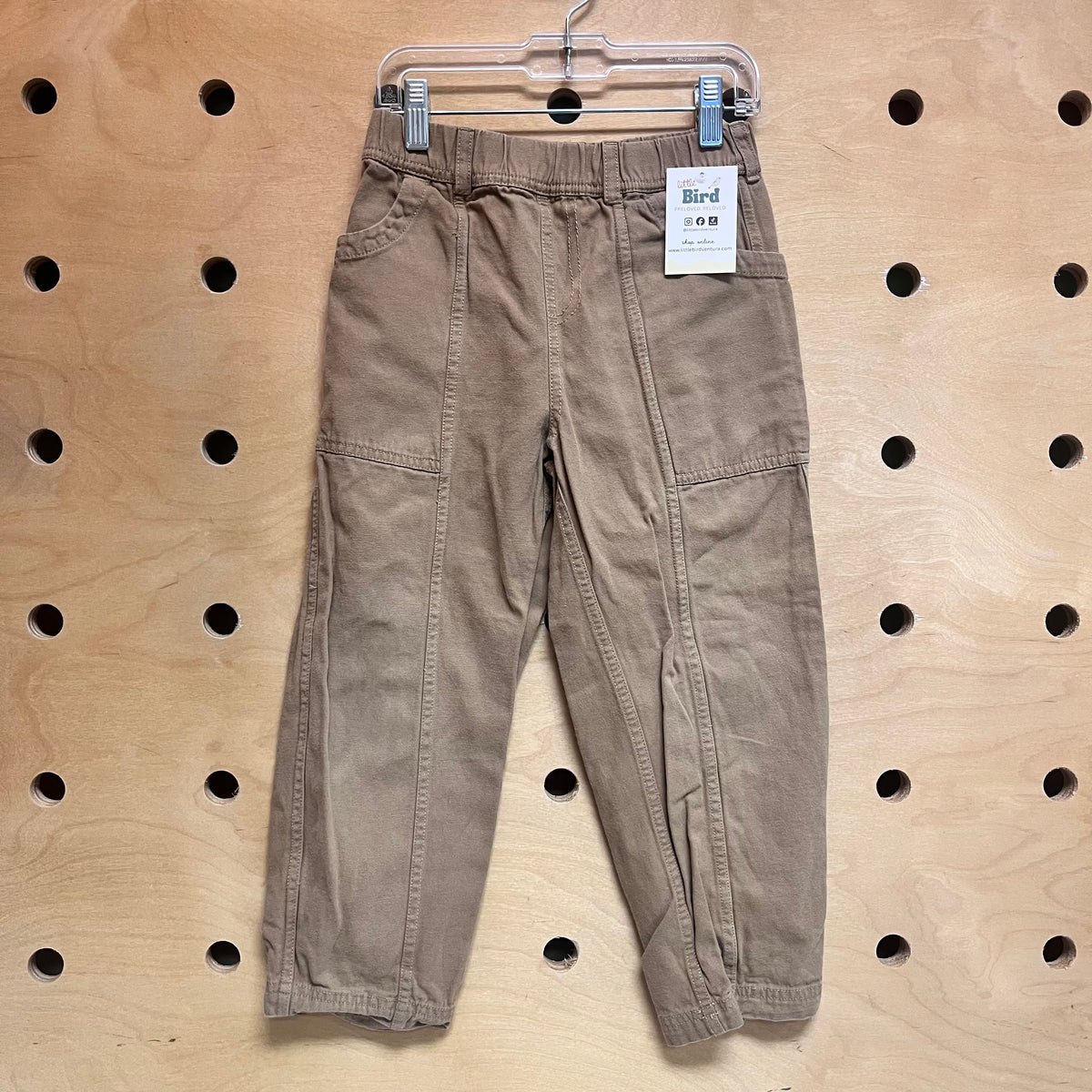 Tan Cotton Elastic Waist Pants