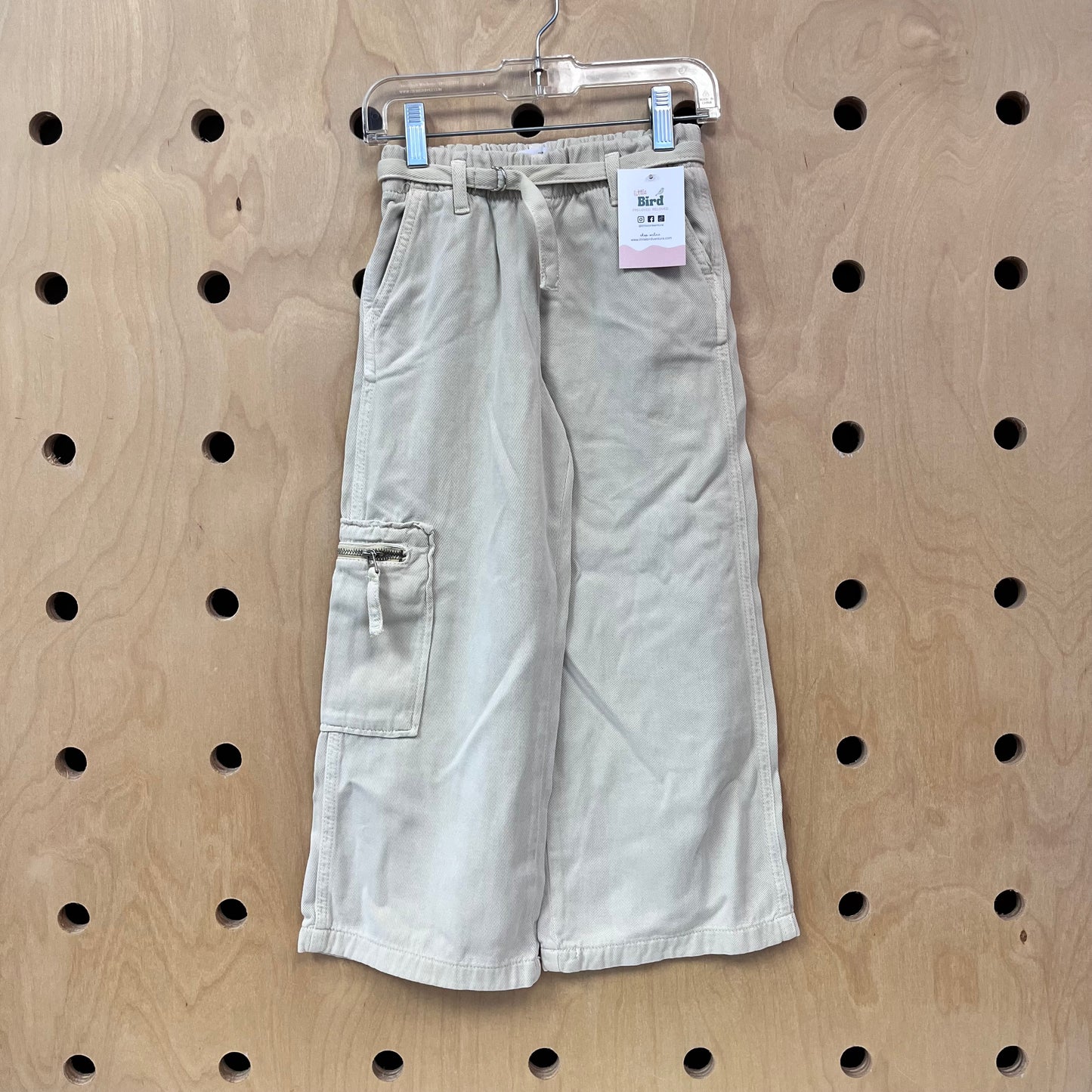 Beige Belted Wide Leg Cargo Pants