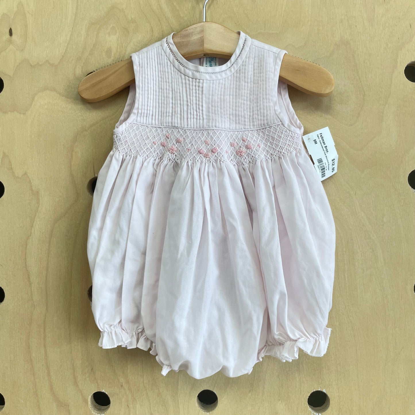 Hand-Embroidered Pink Smocked Romper