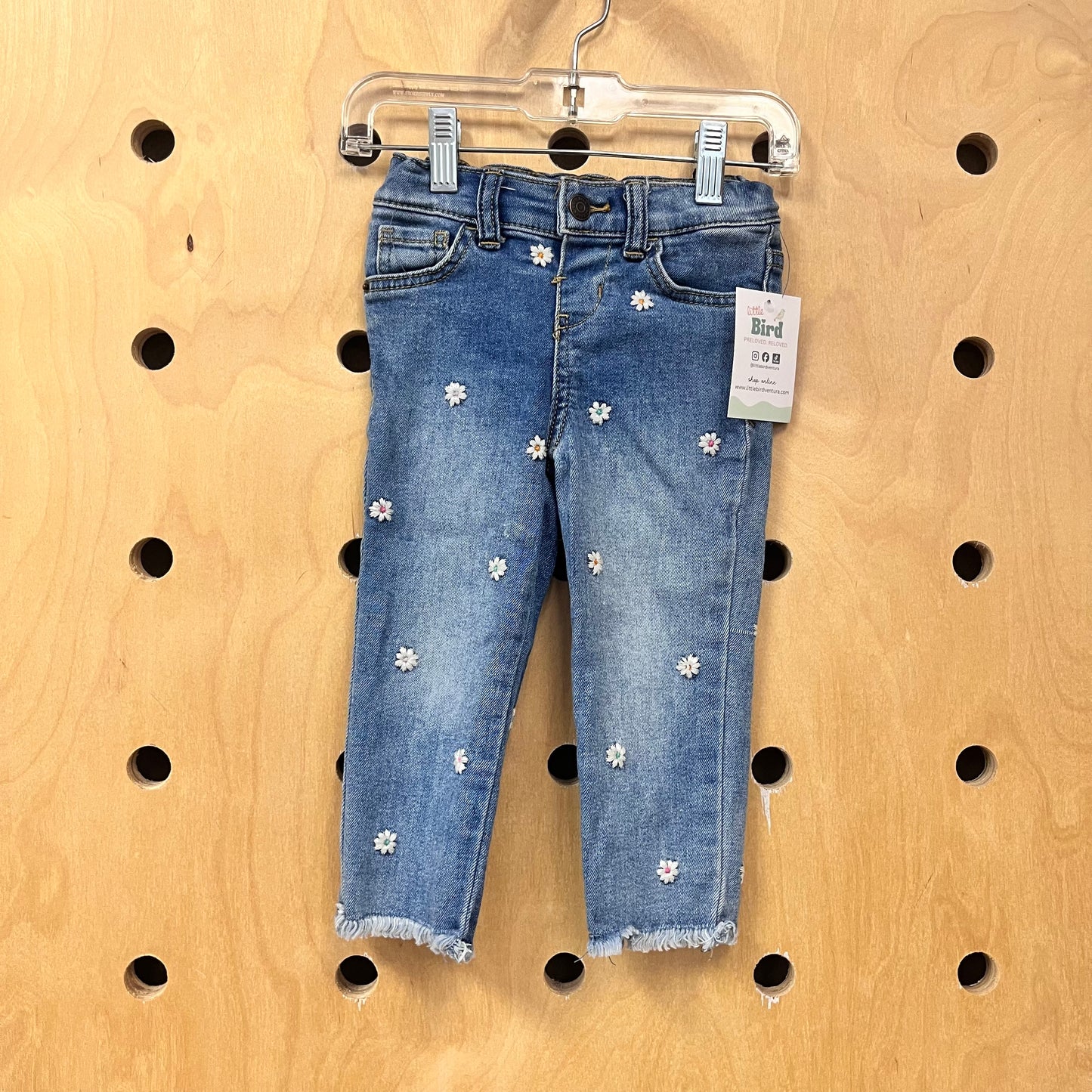 Embroidered Raw Hem Denim