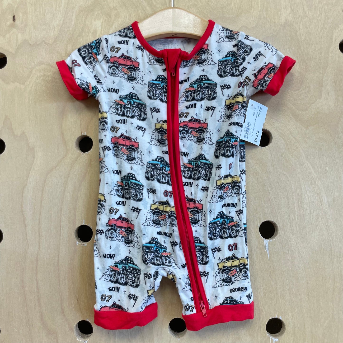 Red + White Monster Trucks Bamboo Zippy
