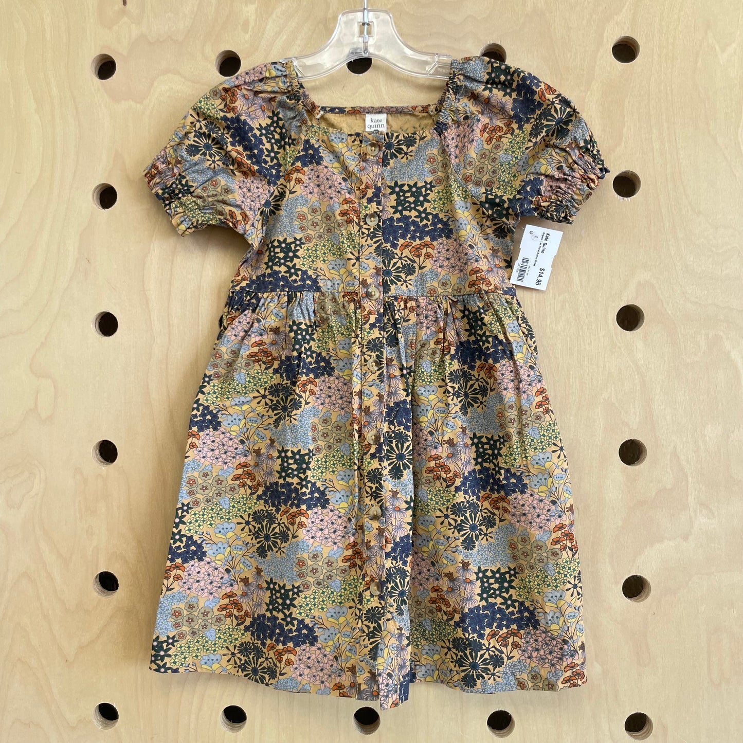 Organic Tan Floral Button Dress