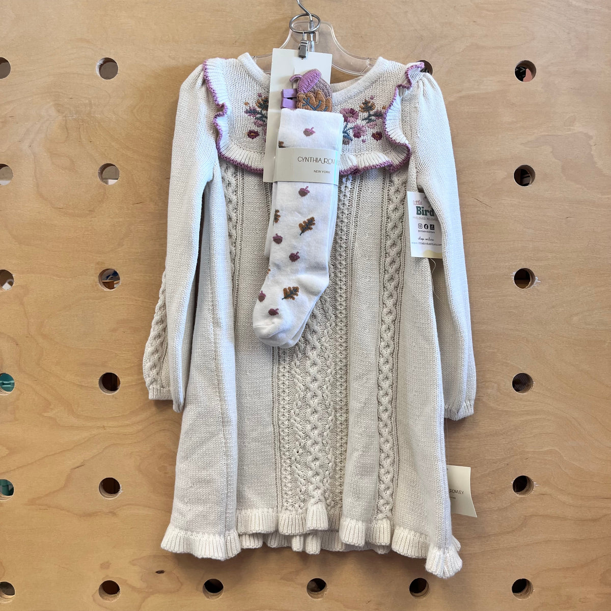 Cream Knit Floral Dress w/ Tights NEW!