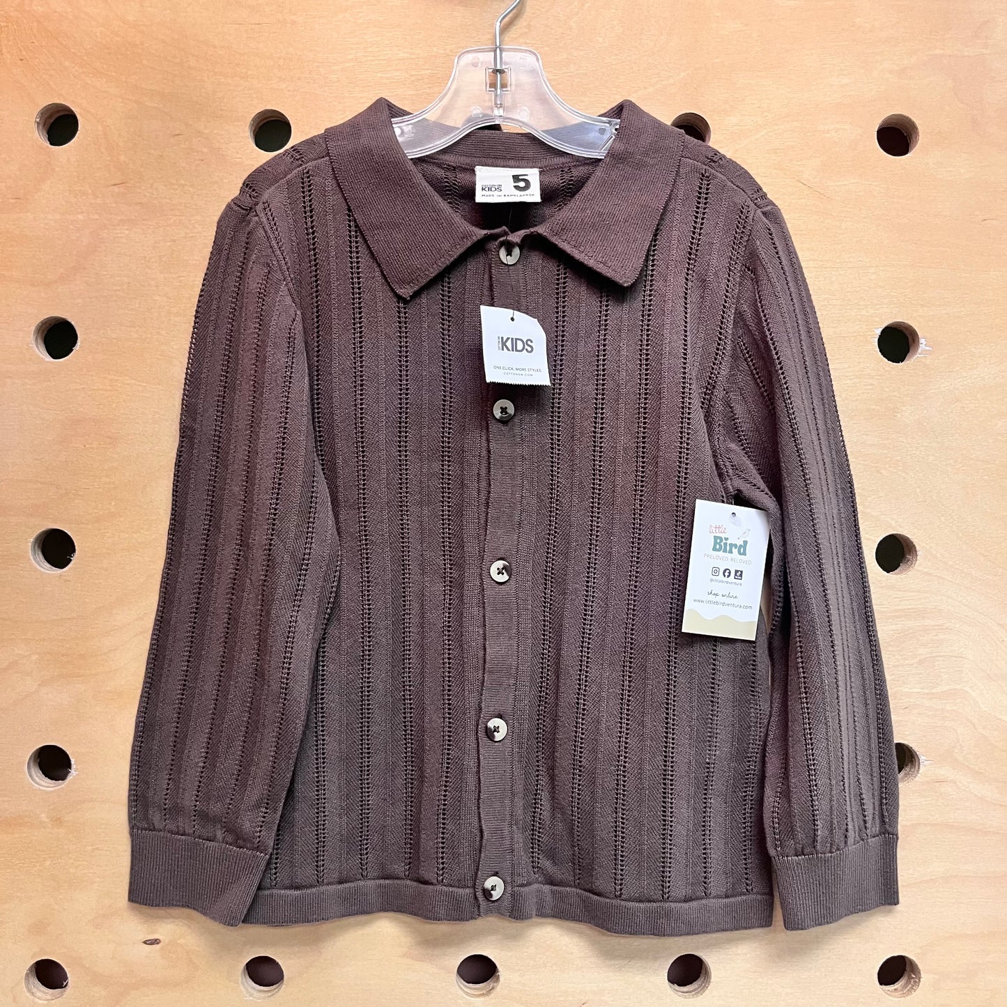 Brown Collar Pointelle Button Up NEW!