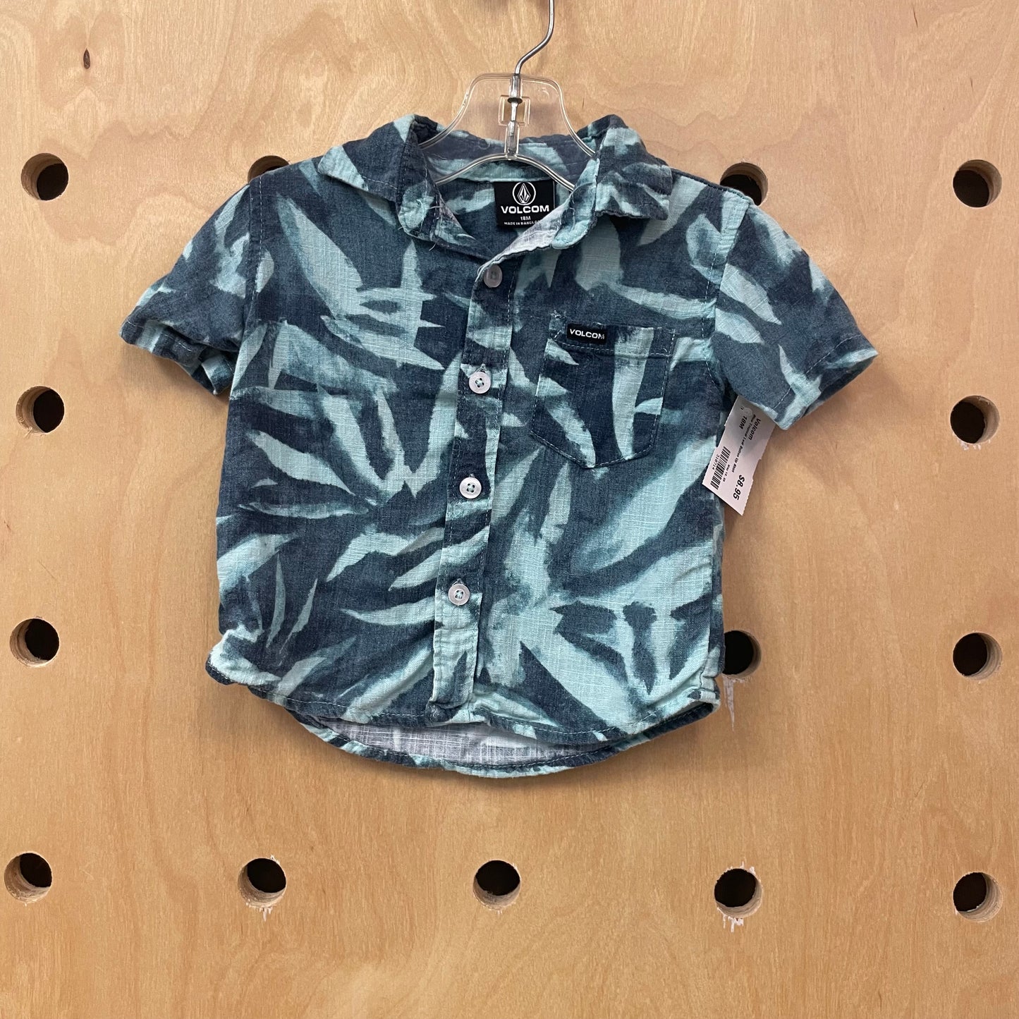 Blue Tropical Leaf Button Up Shirt