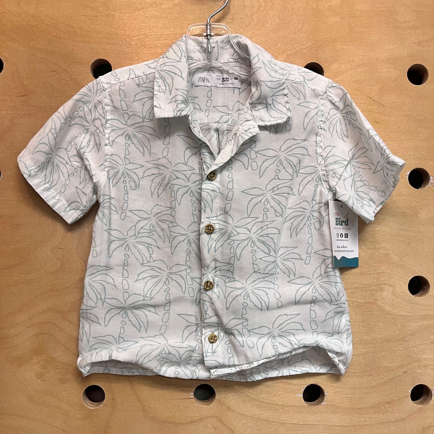 White/Aqua Palm Trees Button Up
