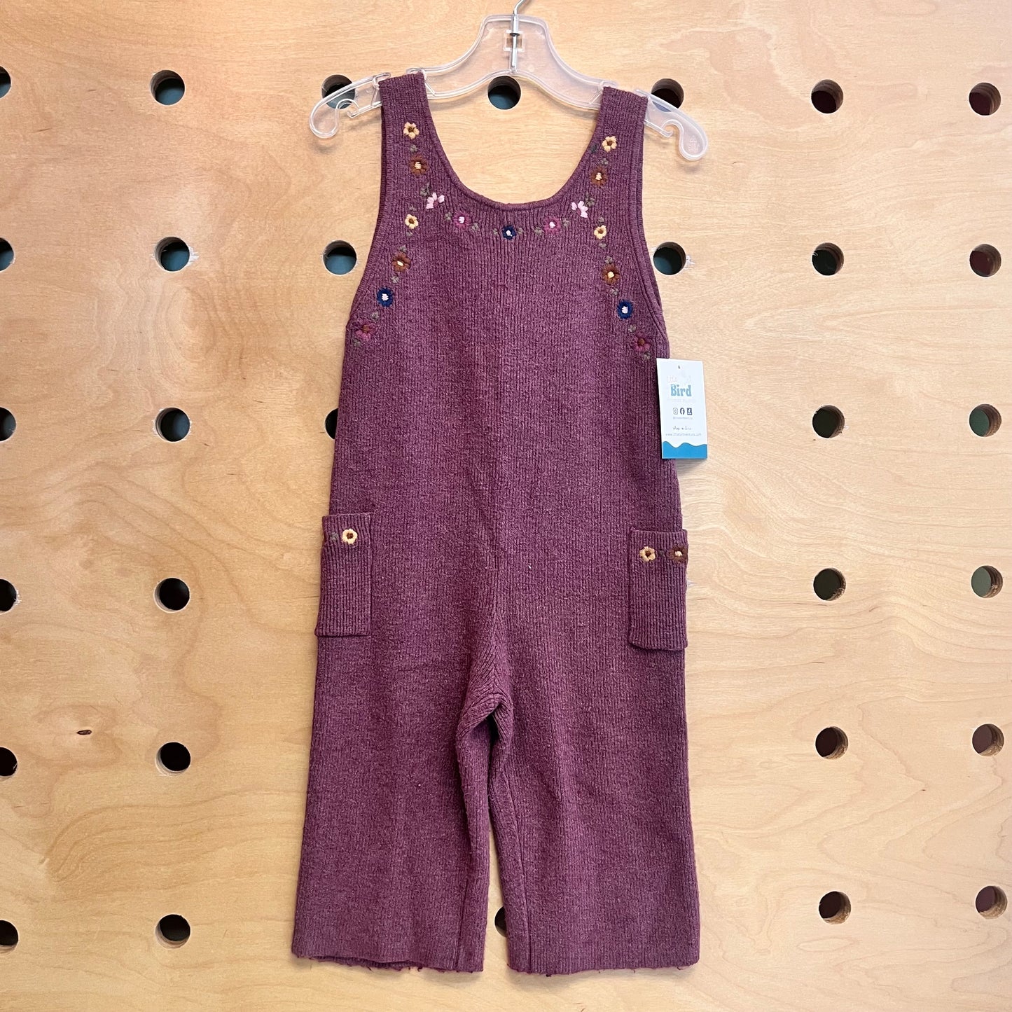 Plum Embroidered Knit Romper