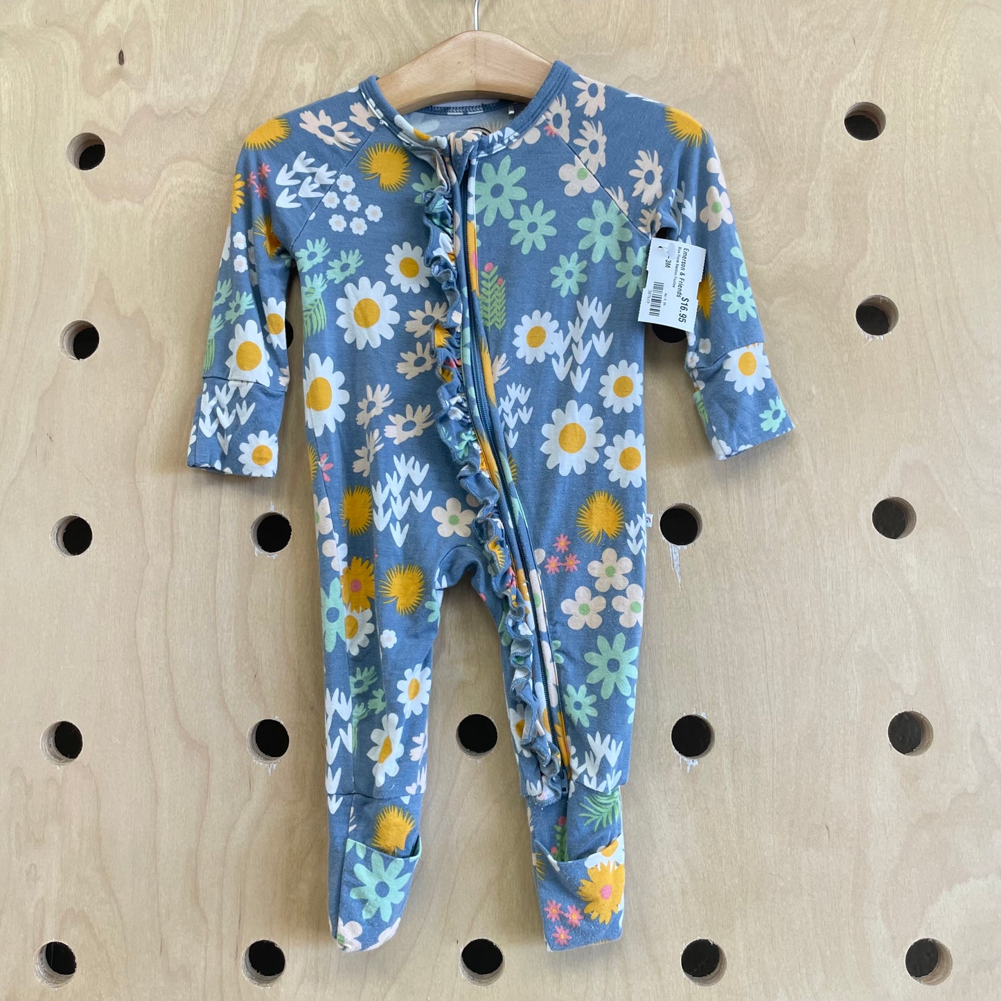 Blue Floral Bamboo Footies