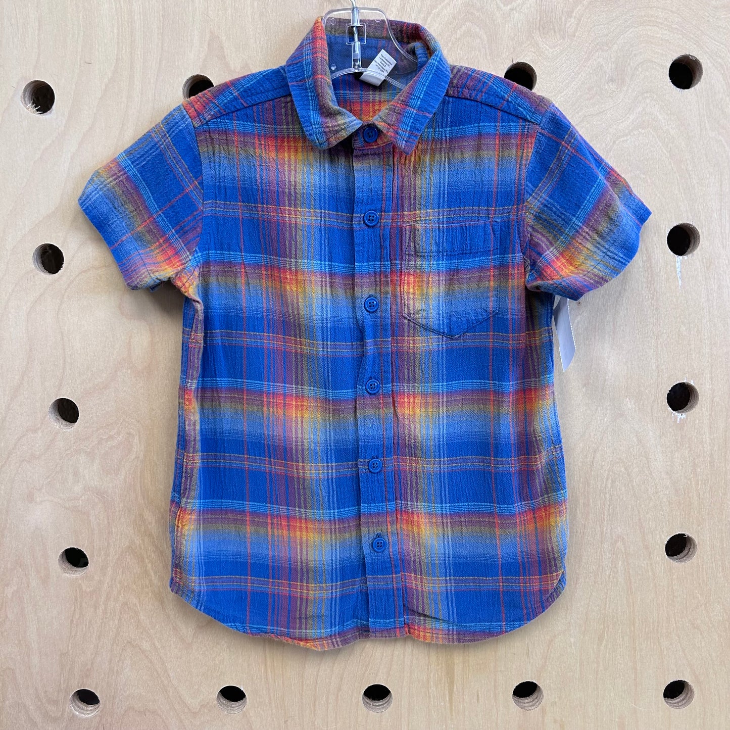 Blue & Orange Crepe Button Up Shirt