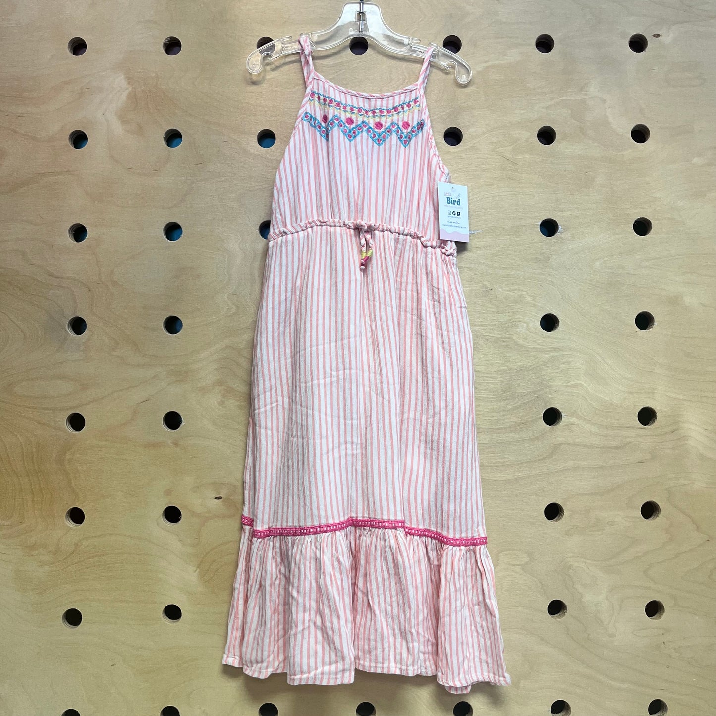 Pink Striped Embroider Tank Dress