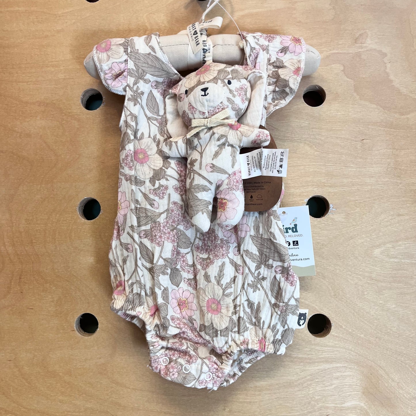 Pink Floral Gauze Romper+Bear NEW!