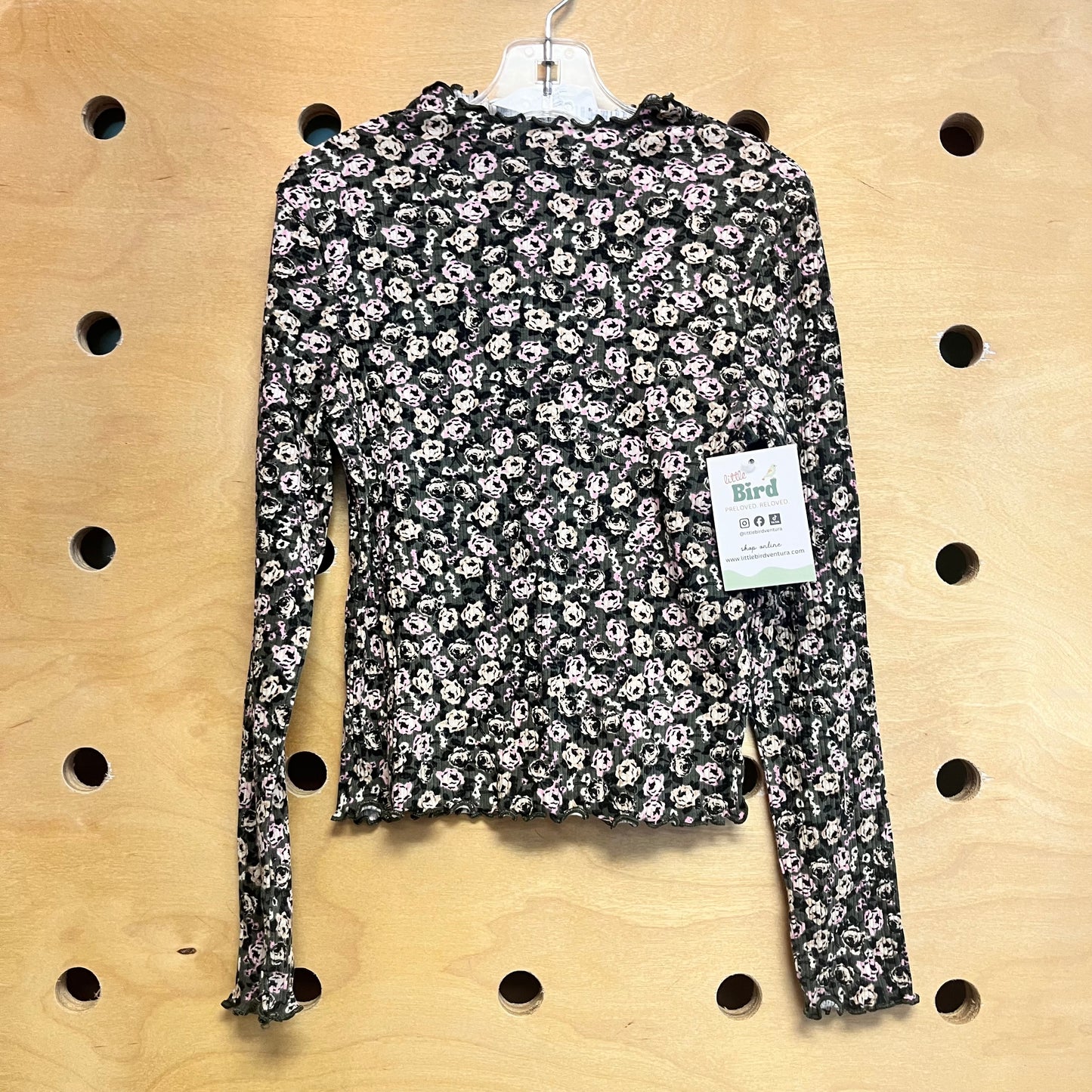 Green/Pink Floral Ribbed LS