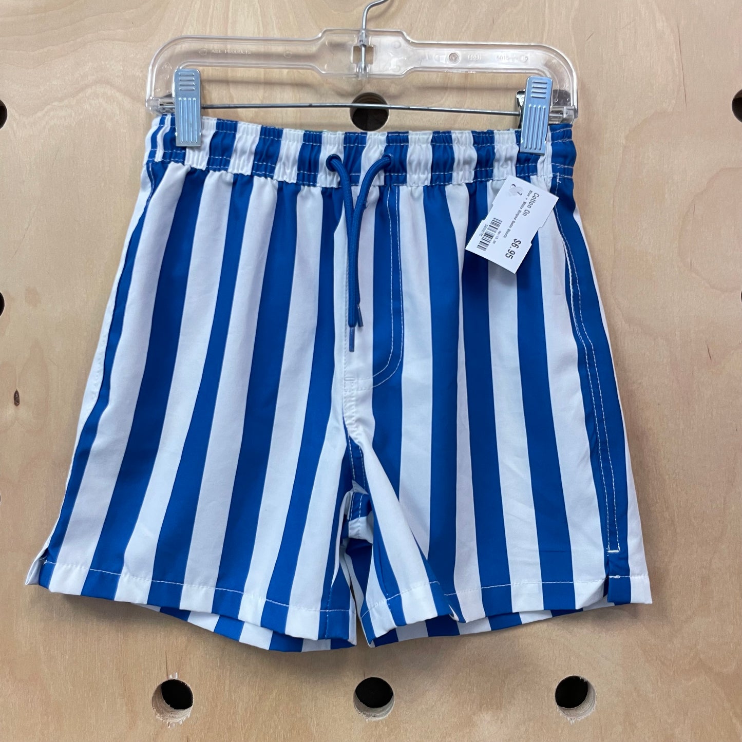 Blue + White Striped Swim Shorts