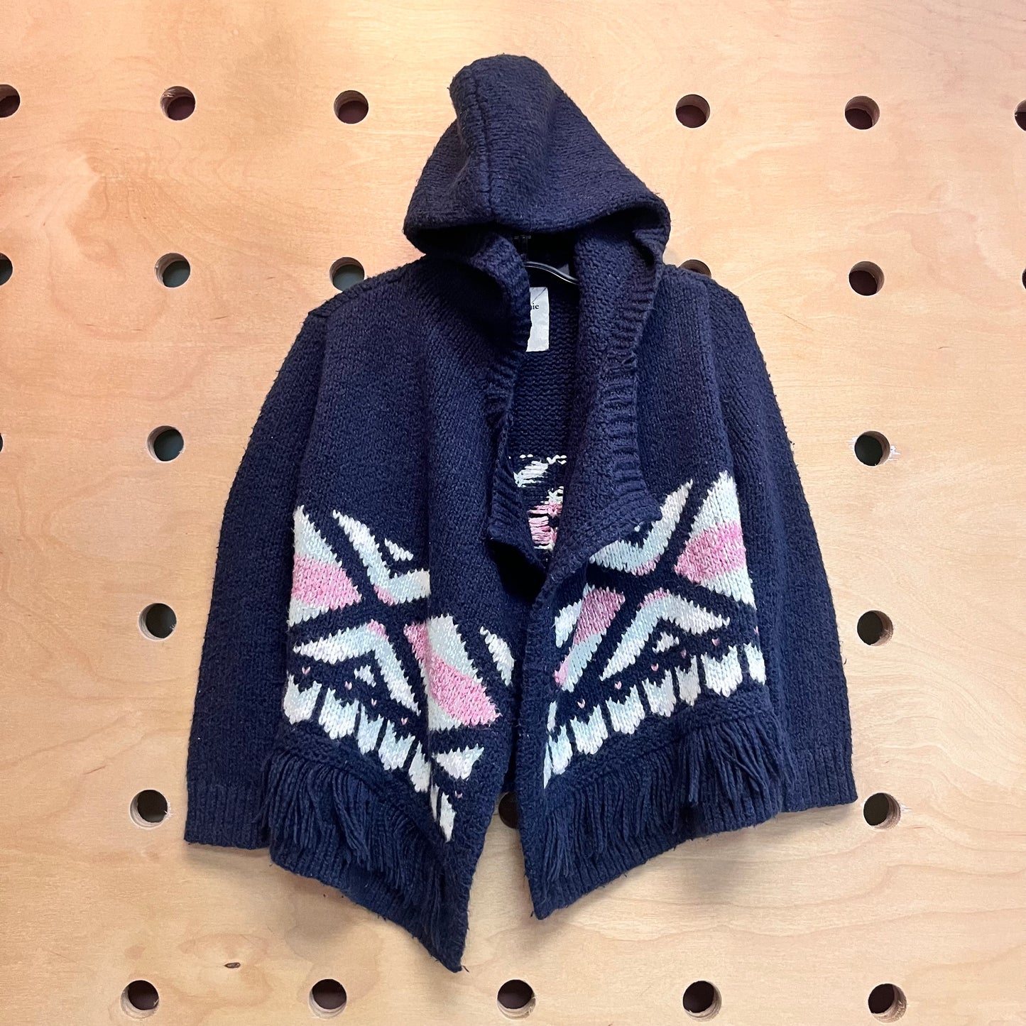Navy/Pink/White Fringe Hoodie Cardigan