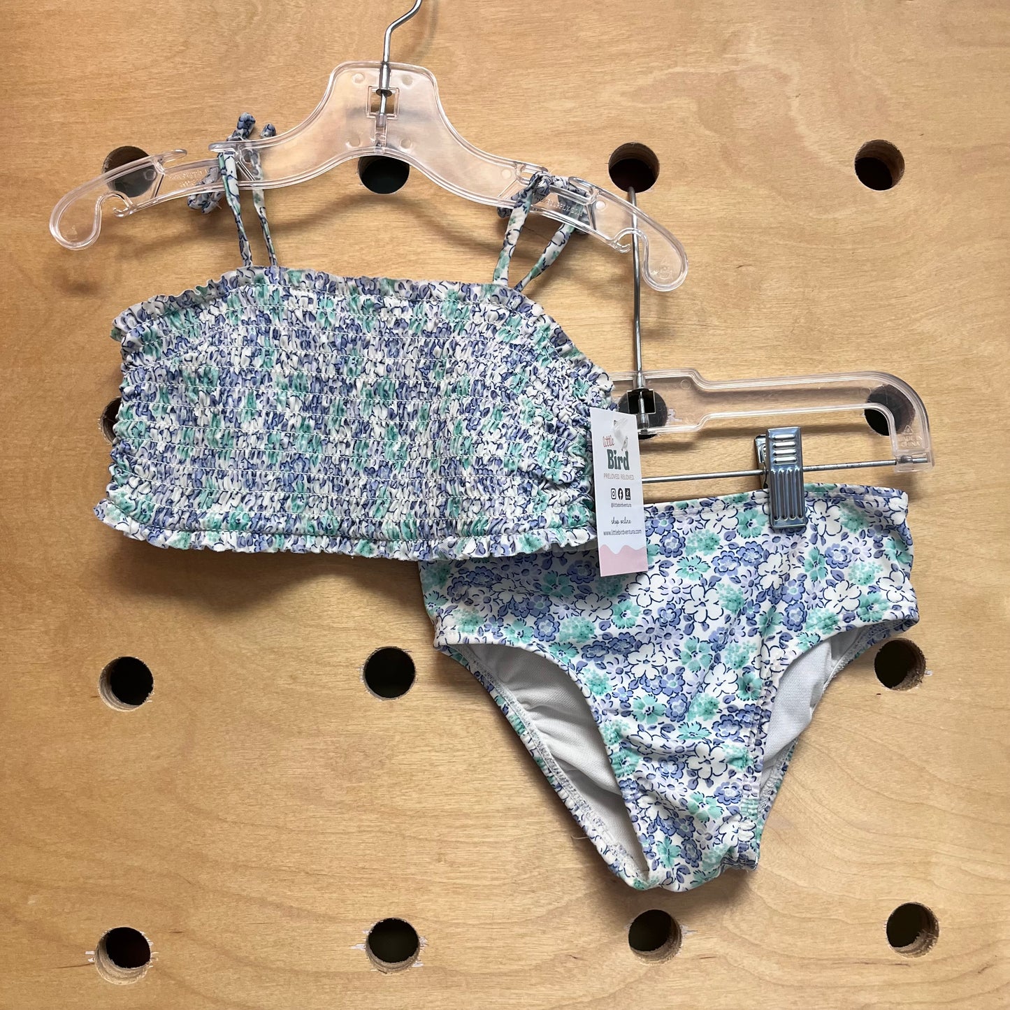 Blue/Green Floral Smocked Swimsuit