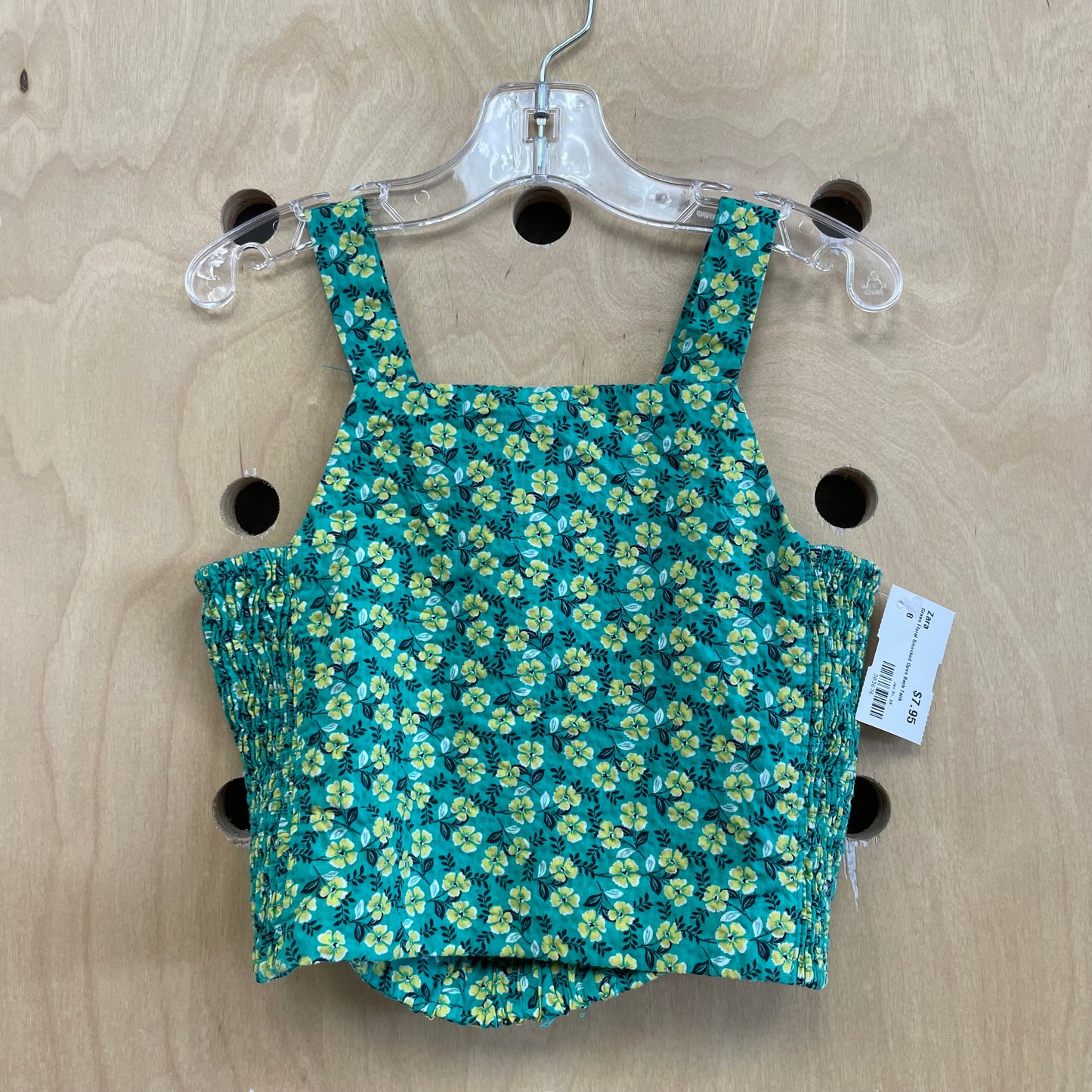 Green Floral Smocked Open Back Tank