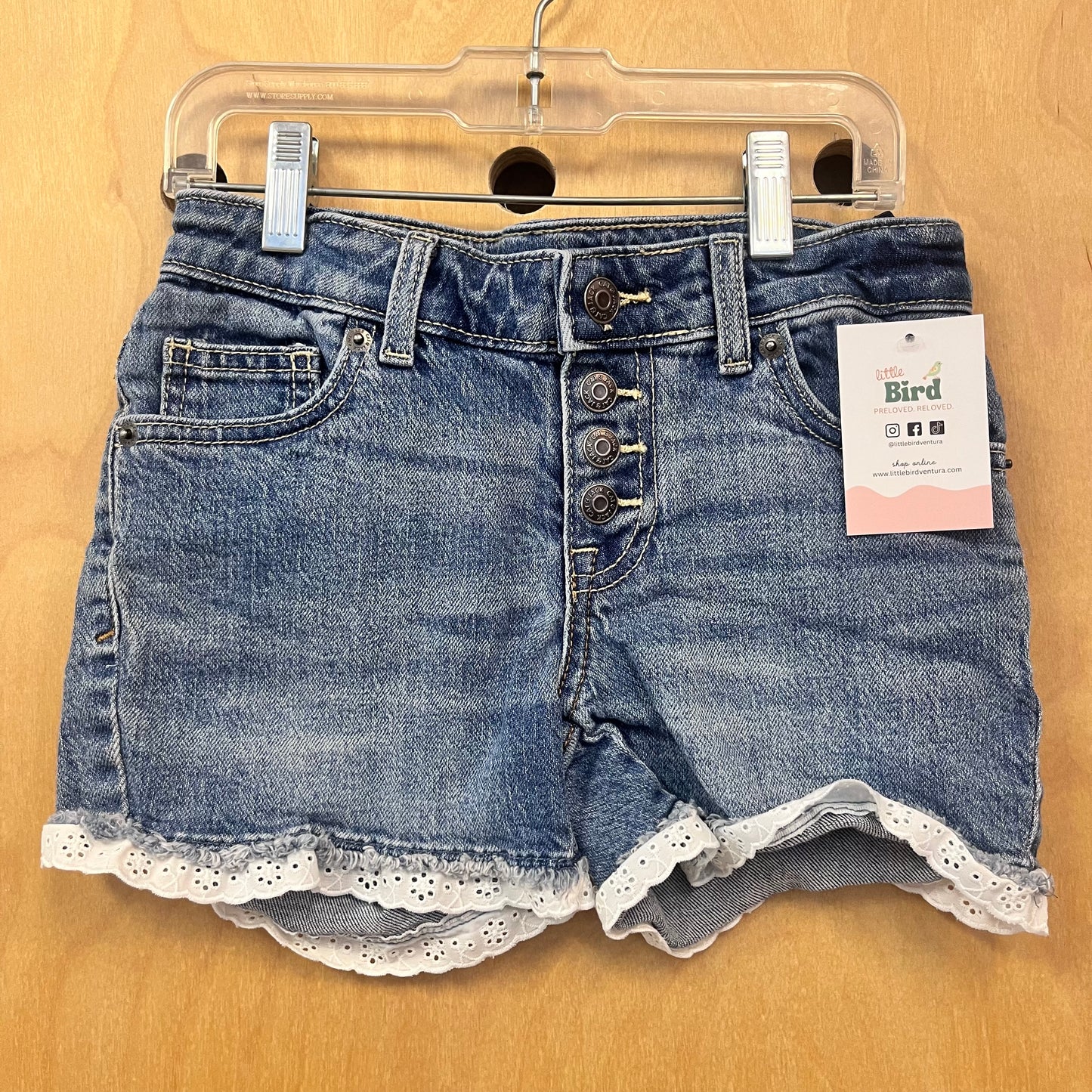 Eyelet Trim Stretch Denim Shorts
