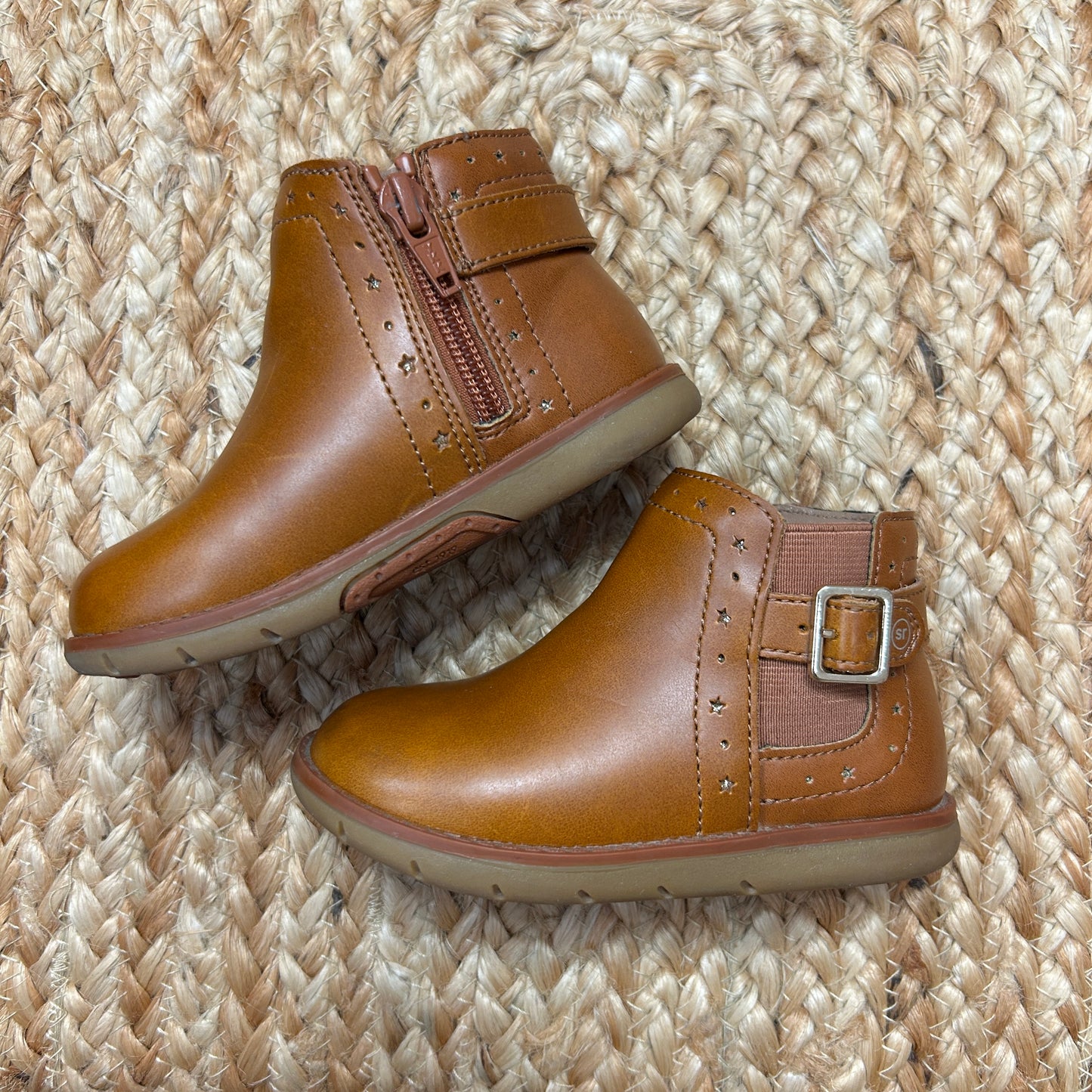 Brown Leather Star Cutout Booties