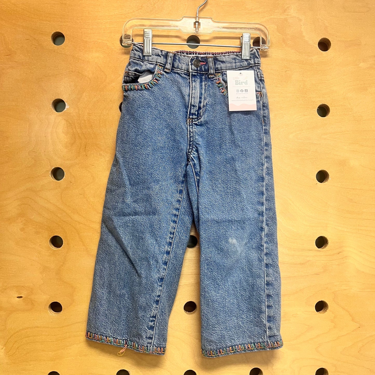 Embroidered Trim Straight Denim