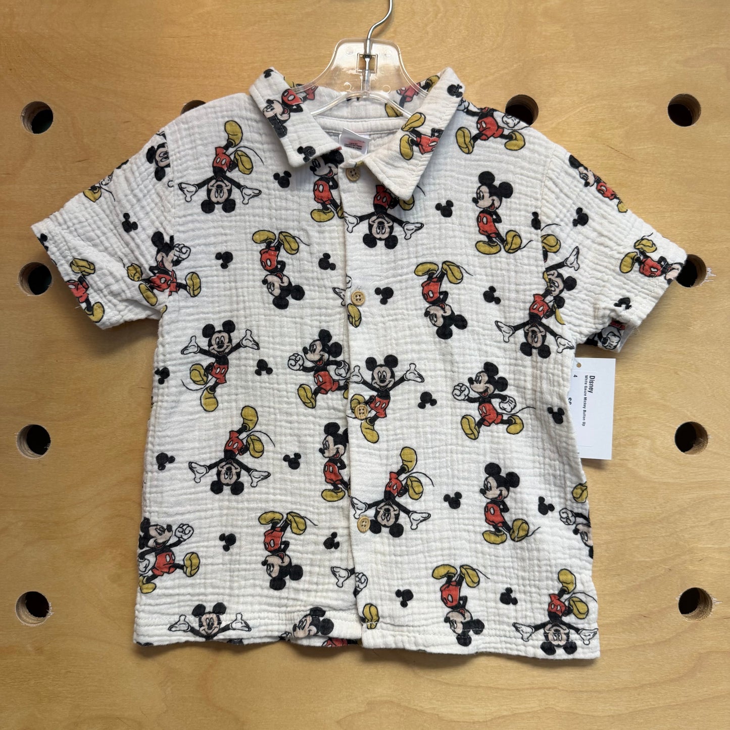 White Gauze Mickey Button Up