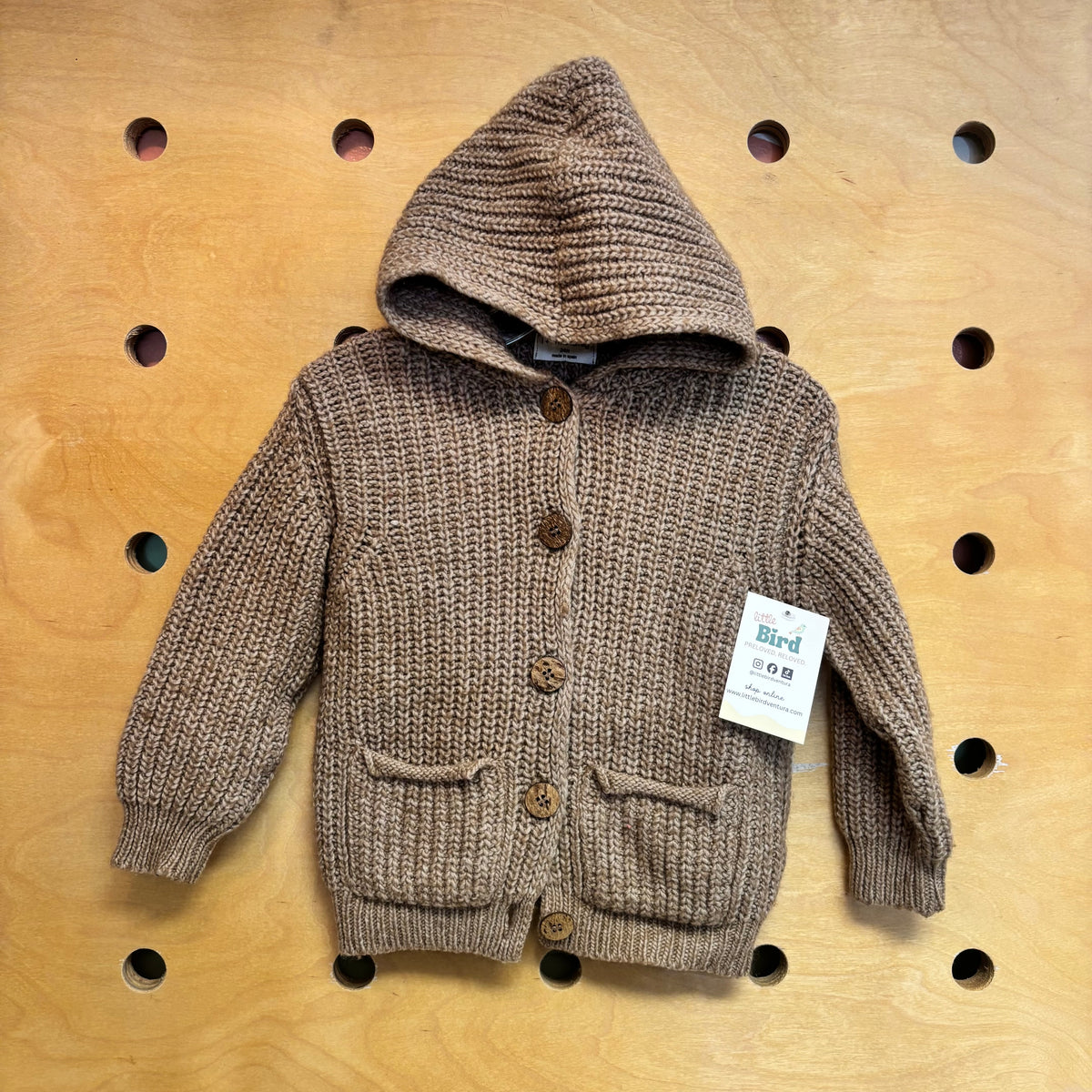 Brown Chunky Knit Wool Blend Cardigan